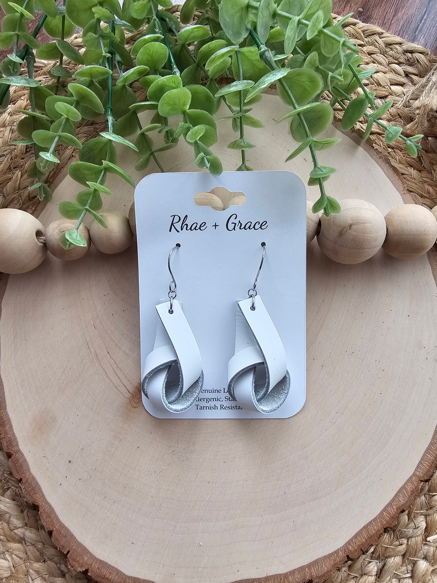 White Wide Leather Knot Earrings