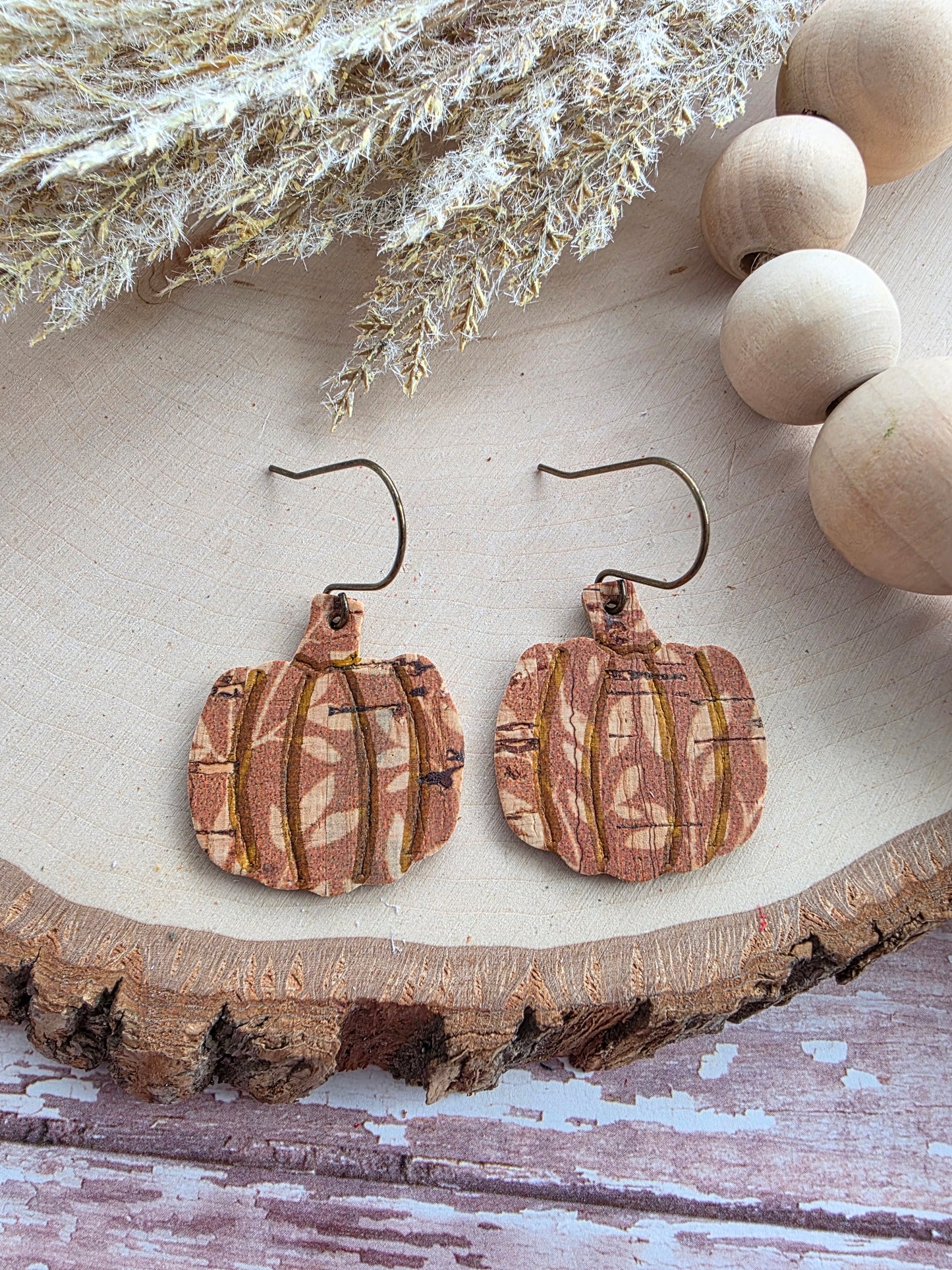 Rusty Orange Willow Branch Pumpkin Earrings