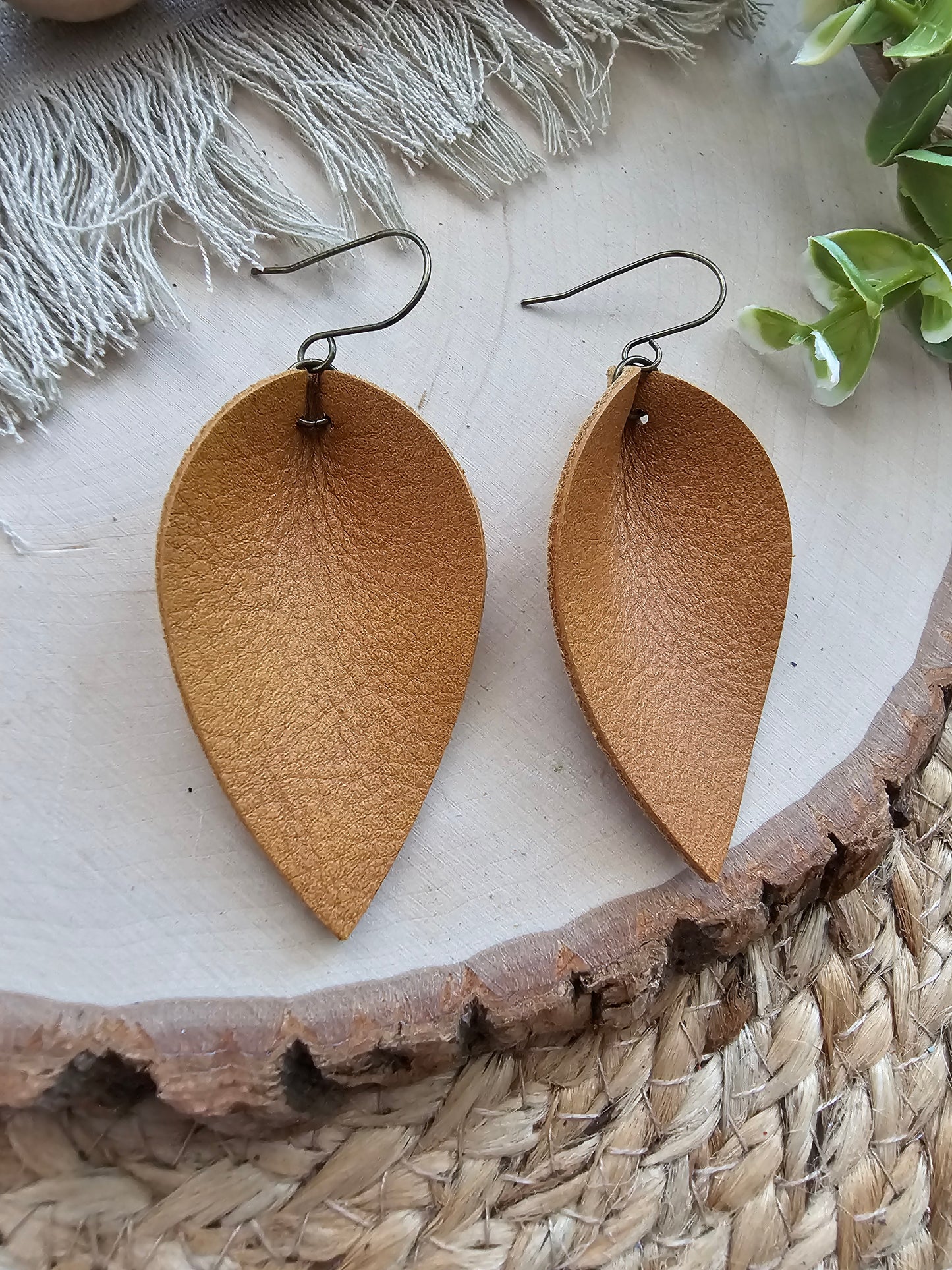 Honey Brown Pinched Petal Earrings - Large (2.5")