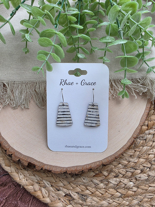 Black & White Pinstripe Small Trapezoid Earrings