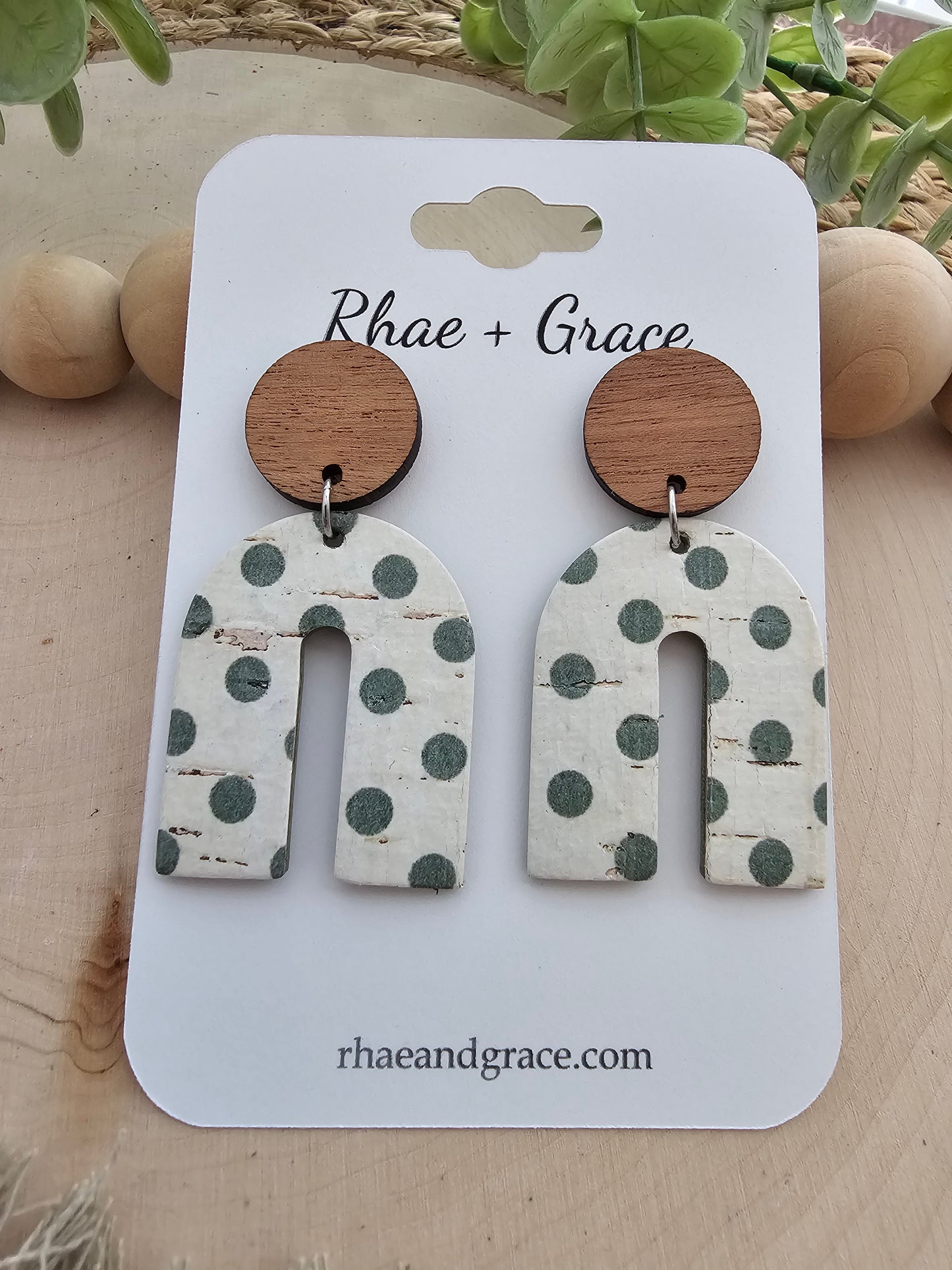 Sage Green Polka Dot Arch Earrings