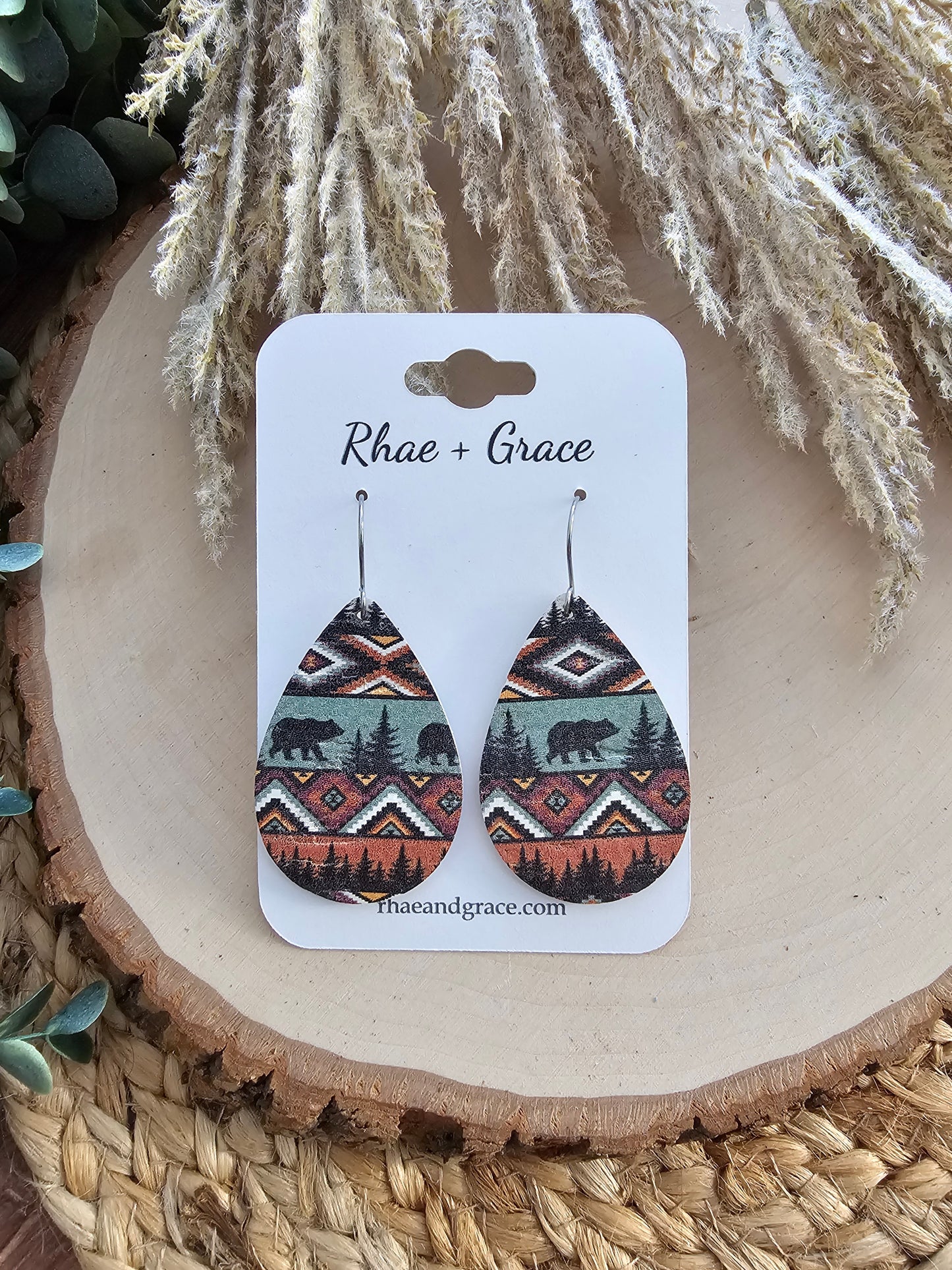 Tribal Bear Teardrop Earrings - Medium