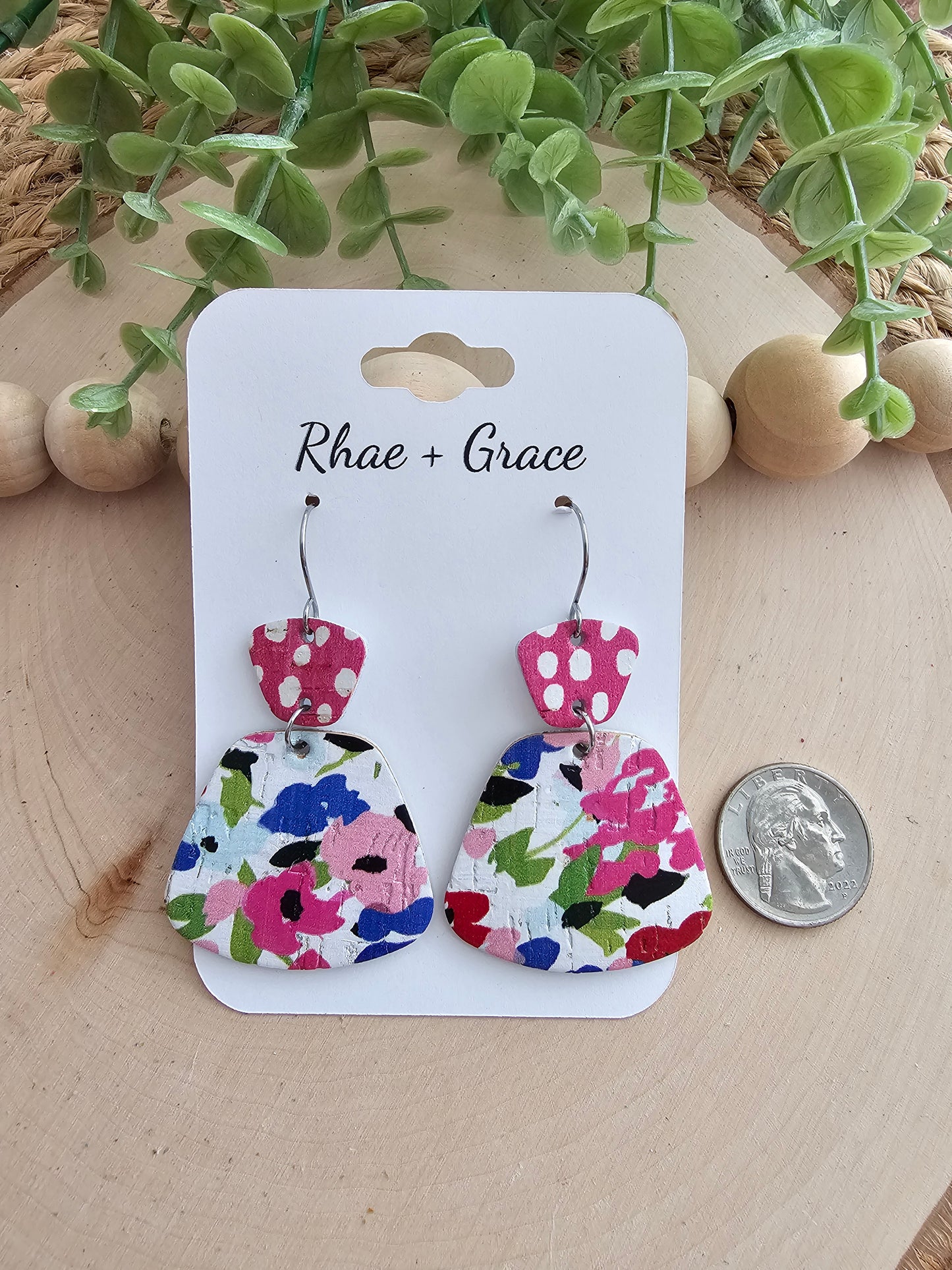 Floral & Dots Rounded Trapezoid Earrings