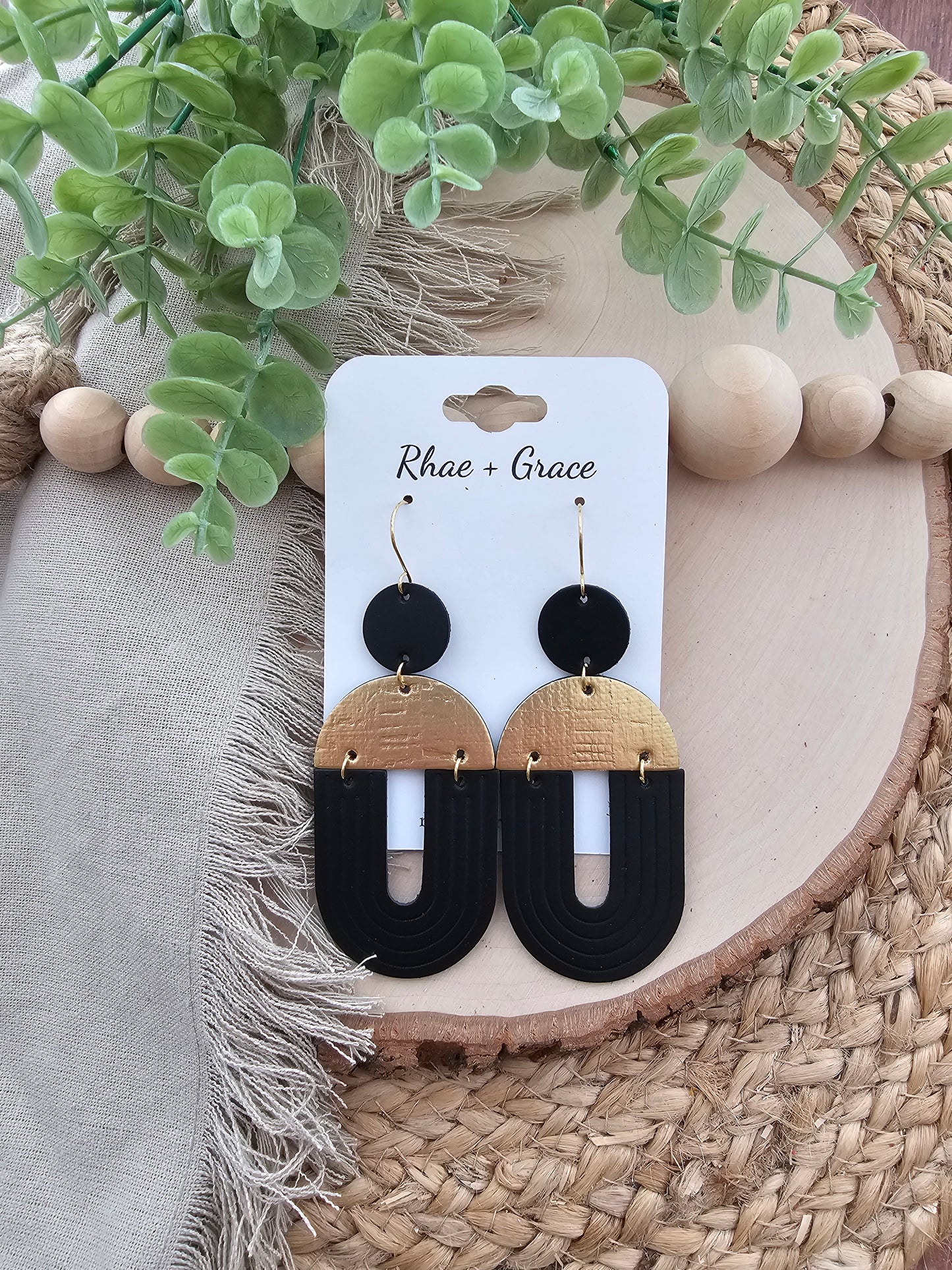 Black & Gold Embossed Extra Large "U" Earrings