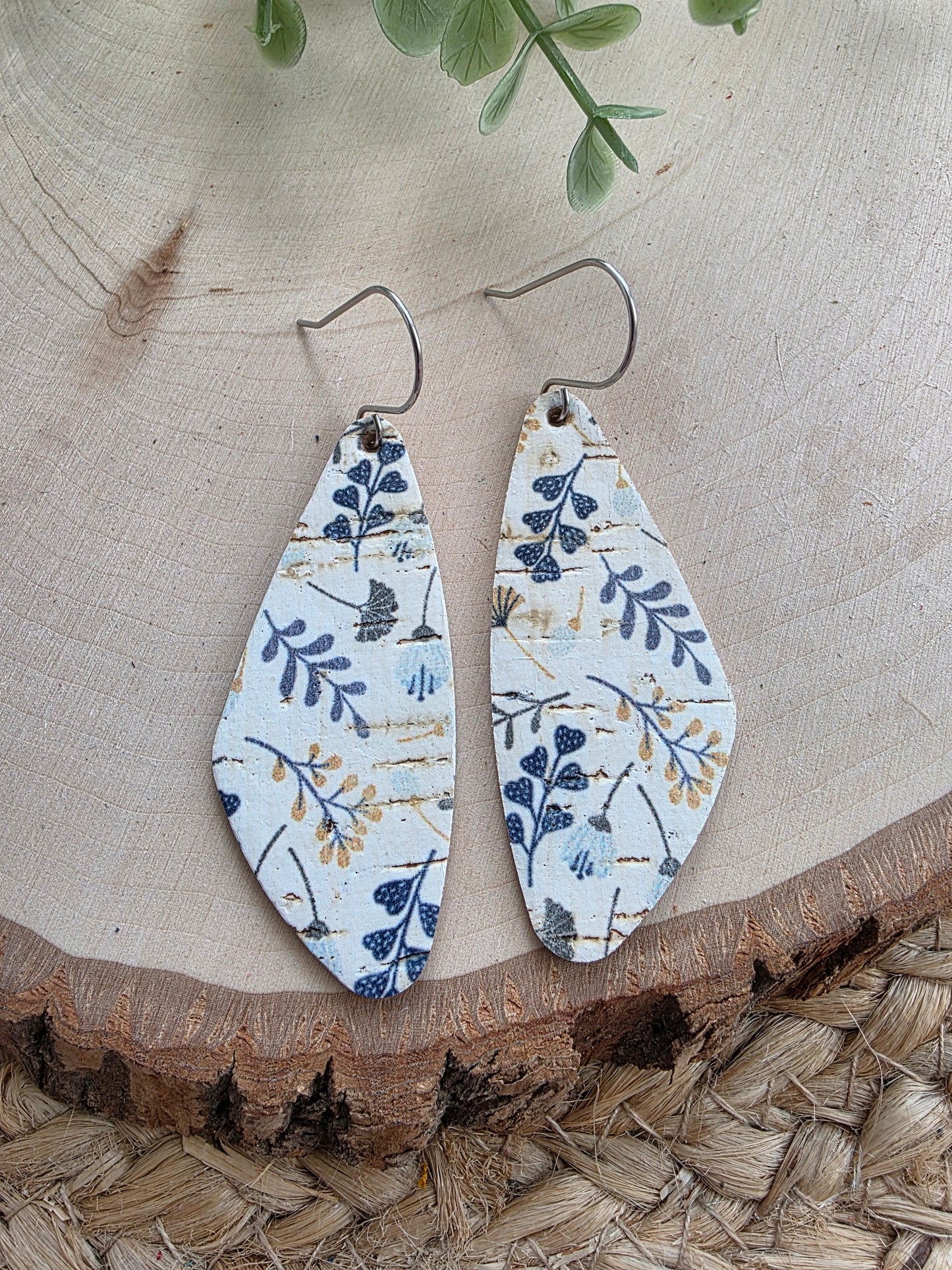 Blue & Mustard Floral Wedge Earrings