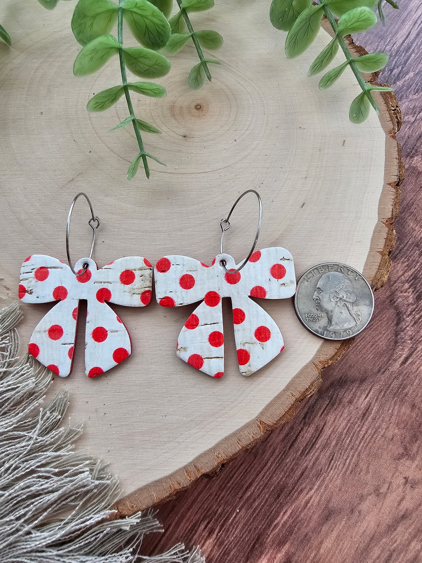 Red & White Polka Dot Bow Earrings