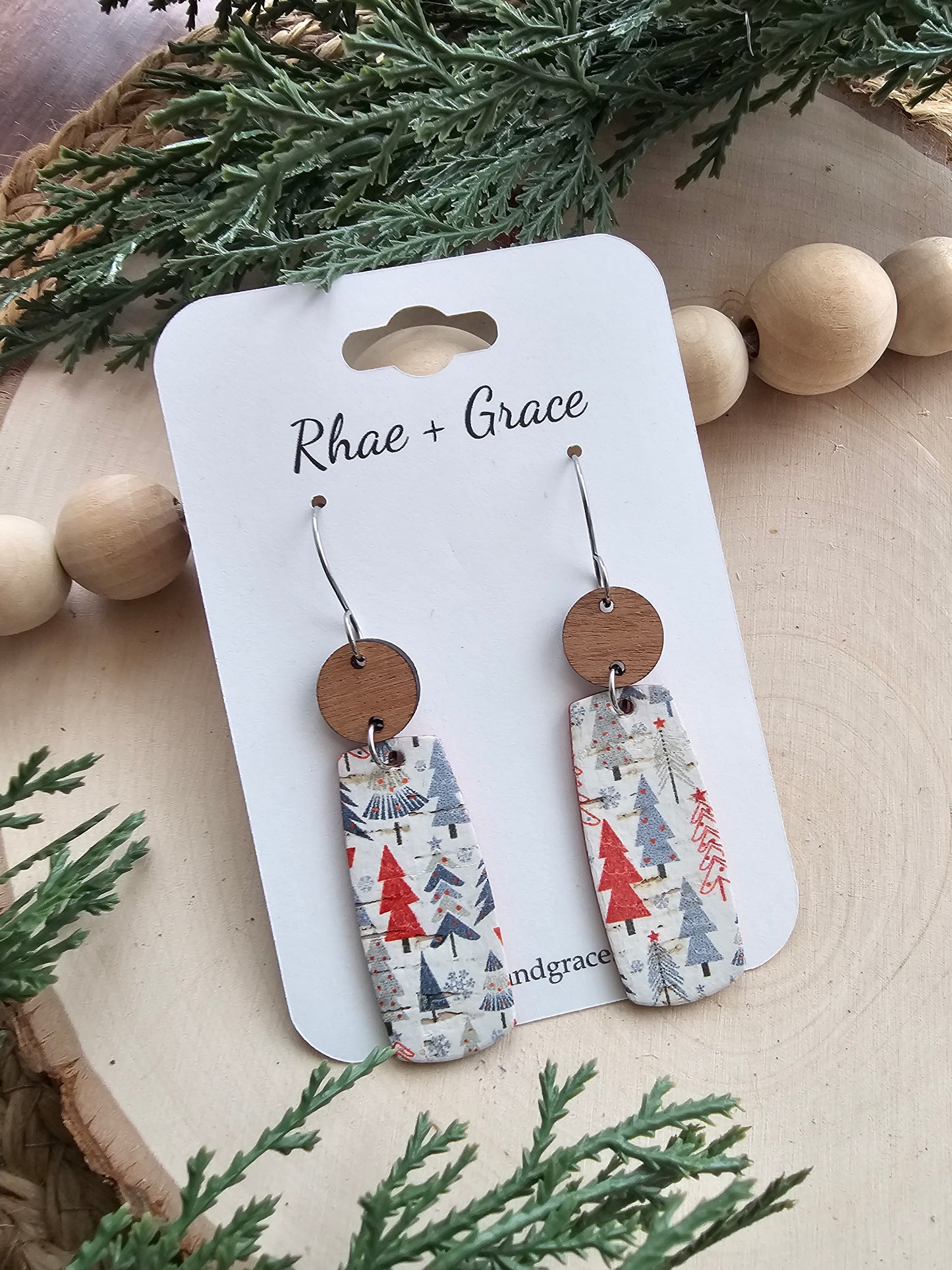 Tiny Holiday Tree Feather Bar Earrings