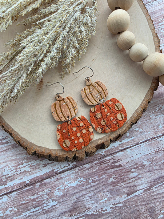 Orange & Cork Stacked Pumpkin Earrings
