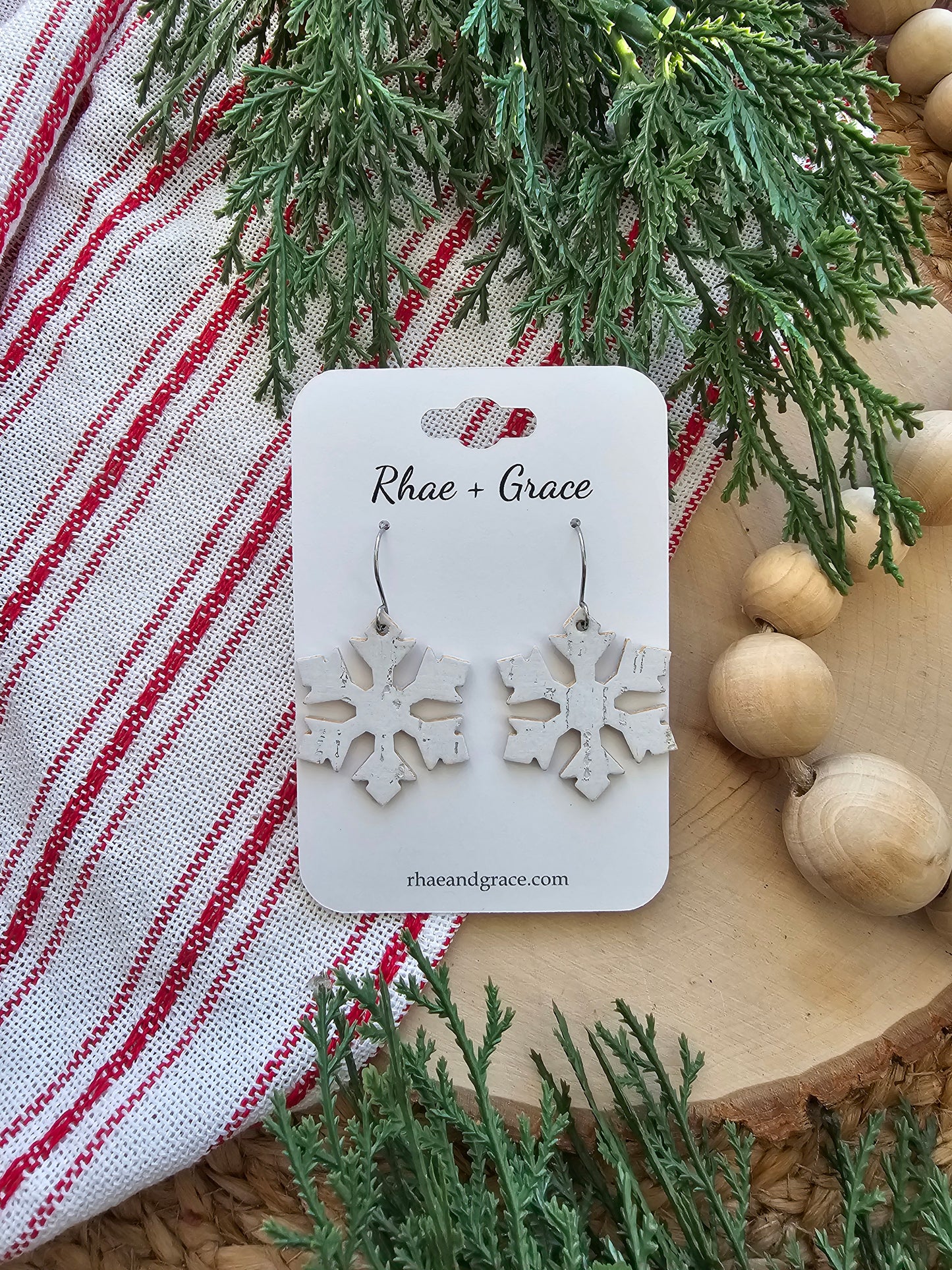 White Birch Snowflake Earrings