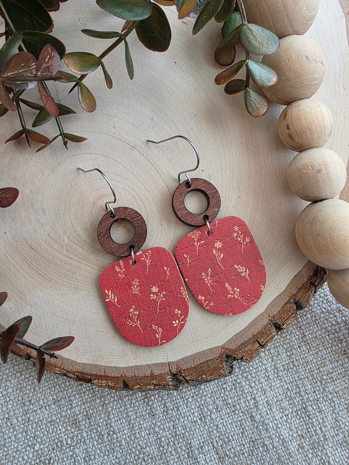 Rust Floral Drop Earrings