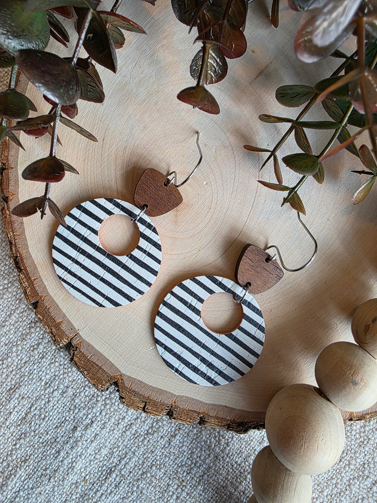 Black & White Striped Circle Cutout Earrings