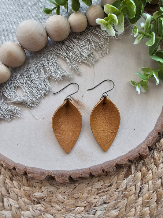 Honey Brown Pinched Petal Earrings - Small (2")