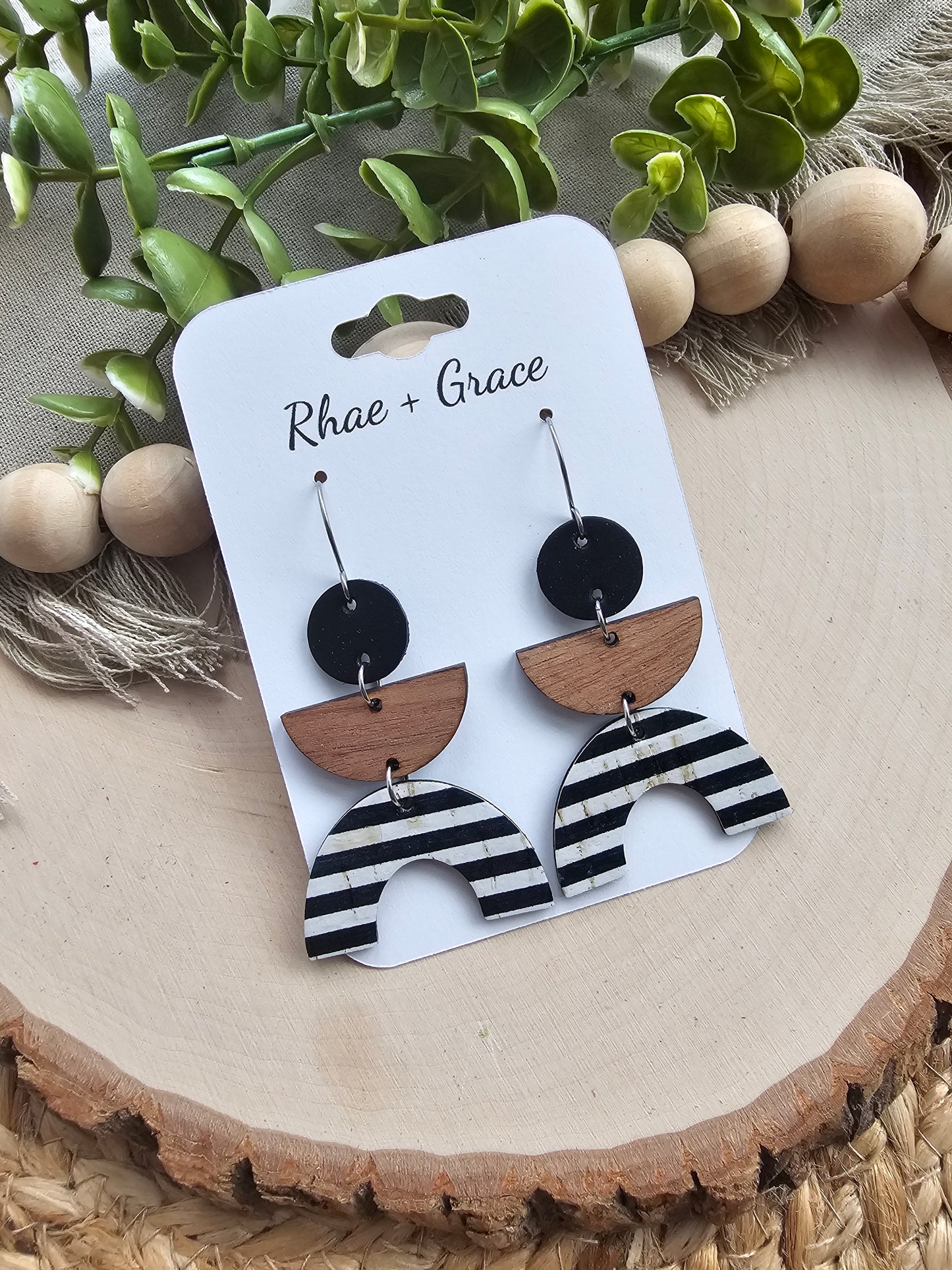 Black & White Striped Arch Earrings