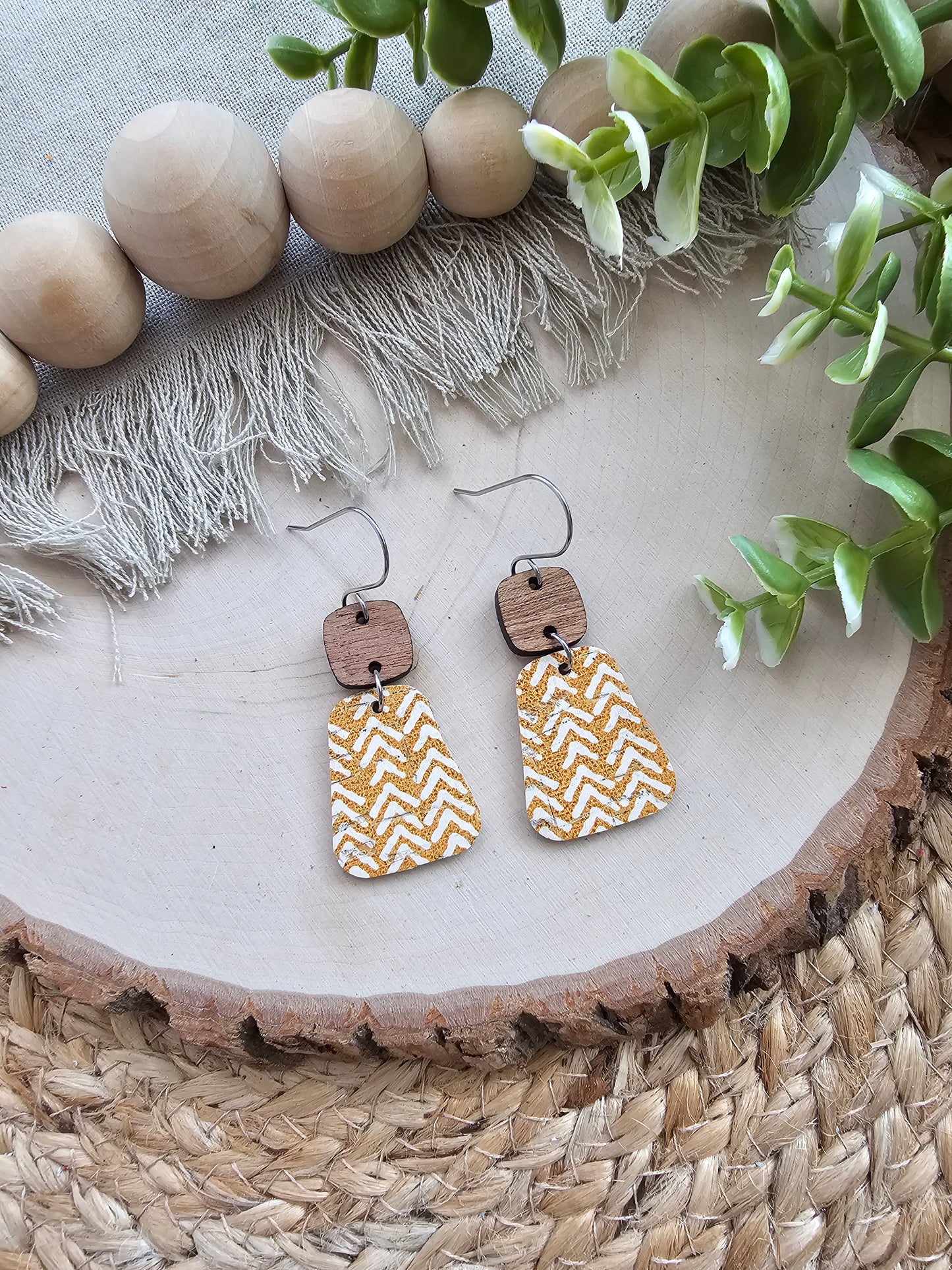 Mustard Broken Chevron Rounded Trapezoid Earrings