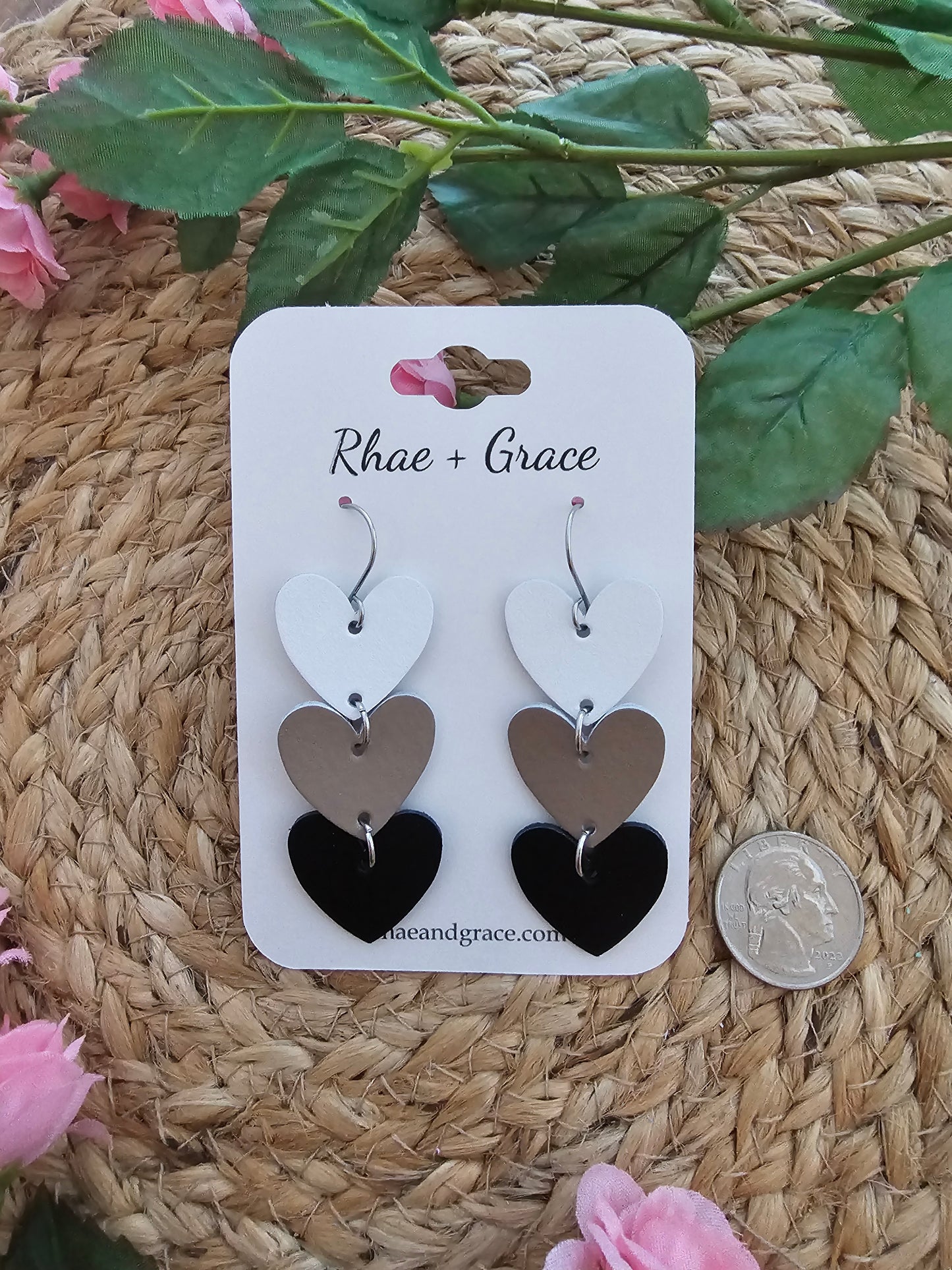 Neutral Stacked Heart Earrings