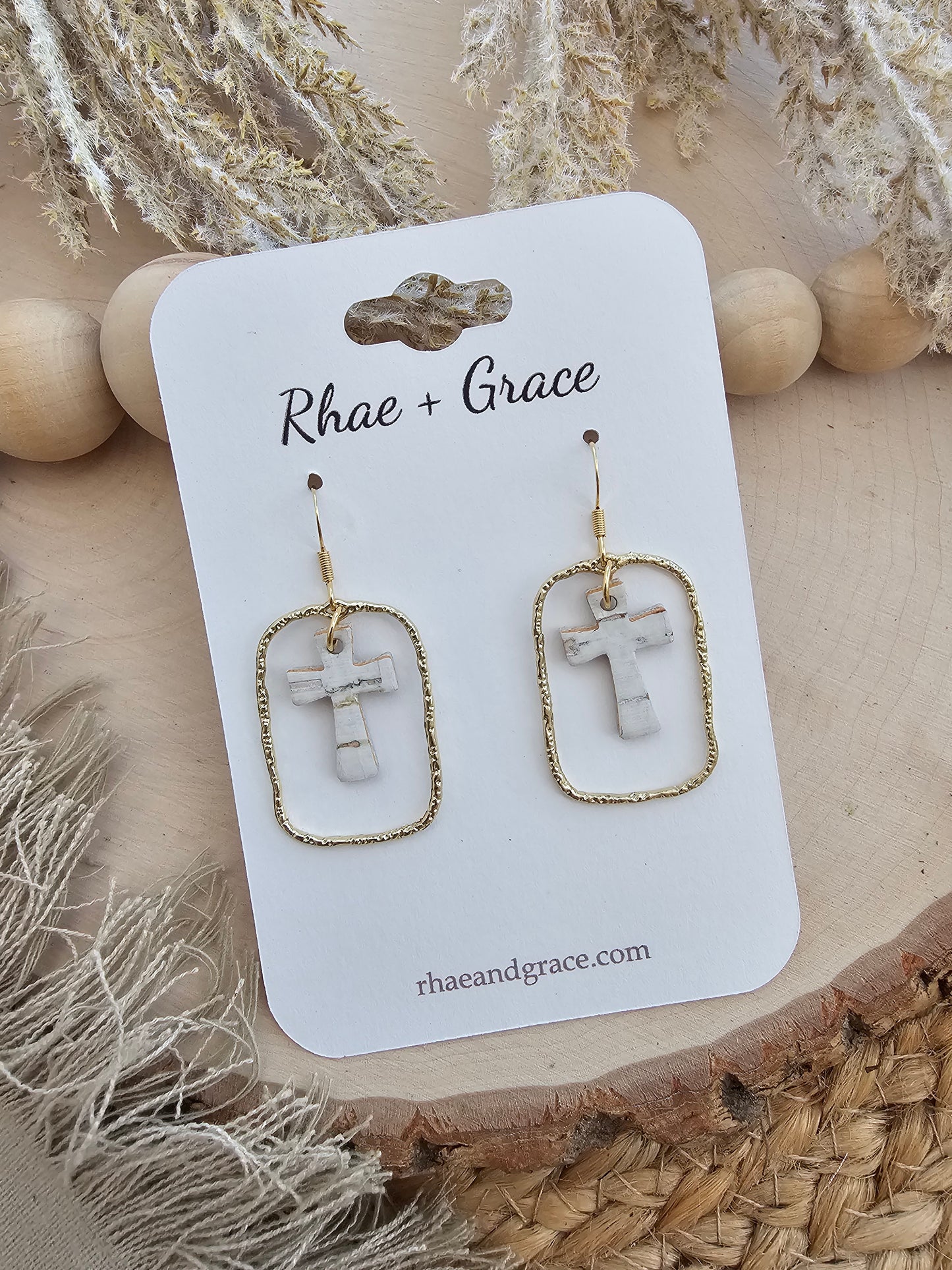 White & Gold Dainty Cross Earrings