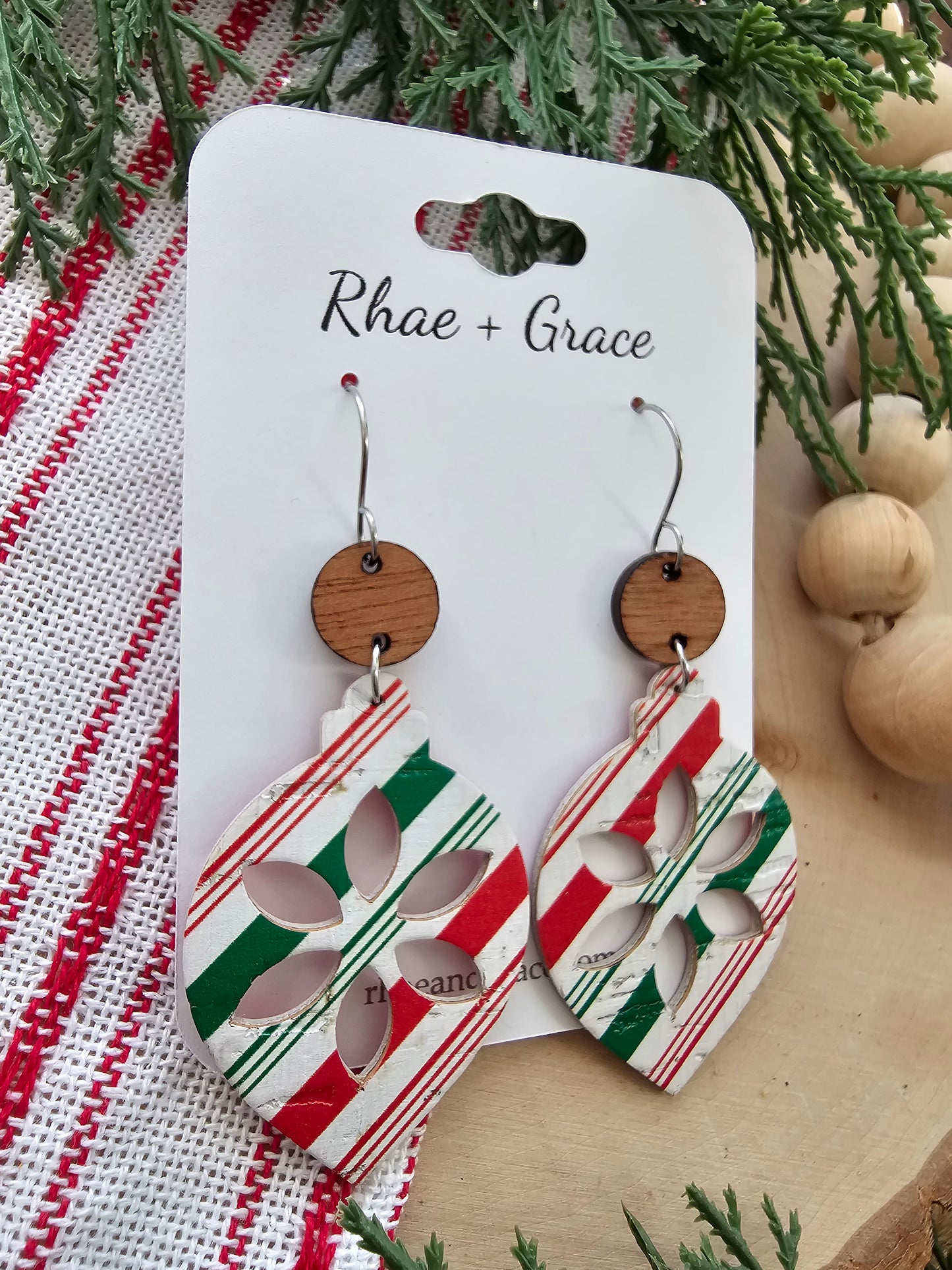 Candy Striped Christmas Ornament Earrings