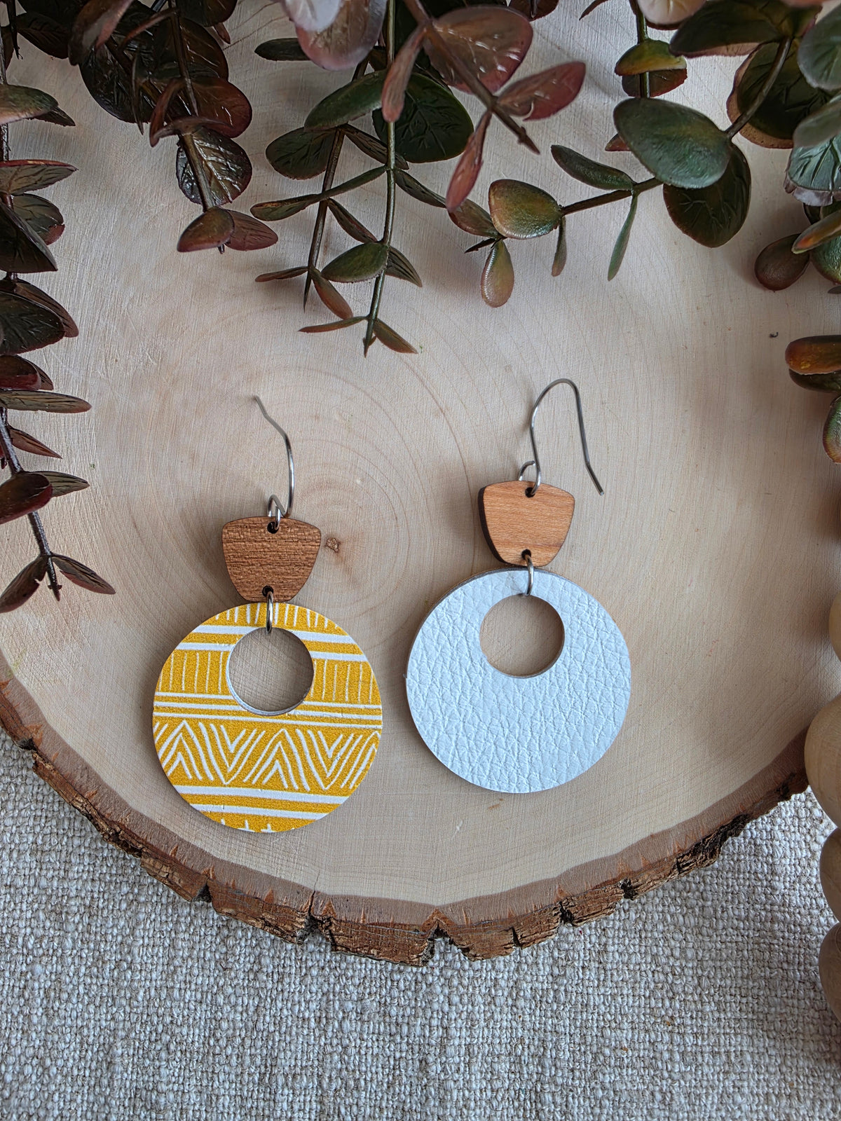 Yellow Mudcloth Circle Cutout Earrings