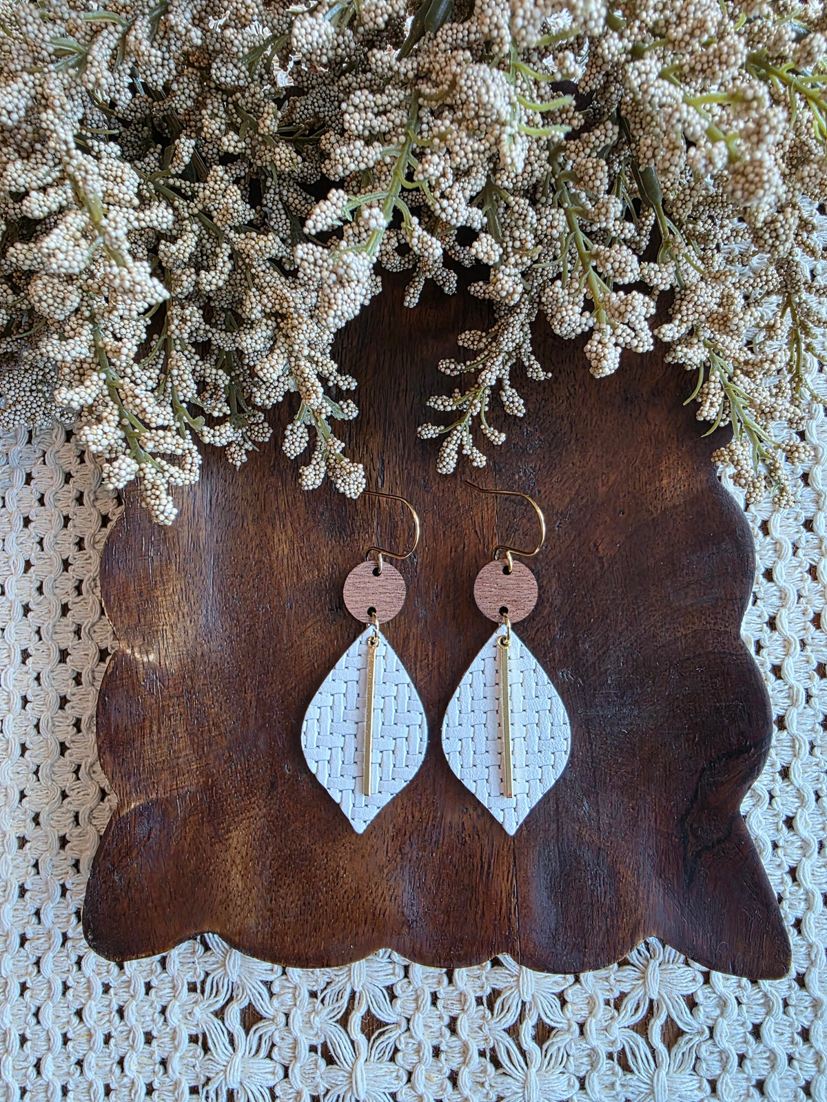White Woven Pointed Petal Earrings