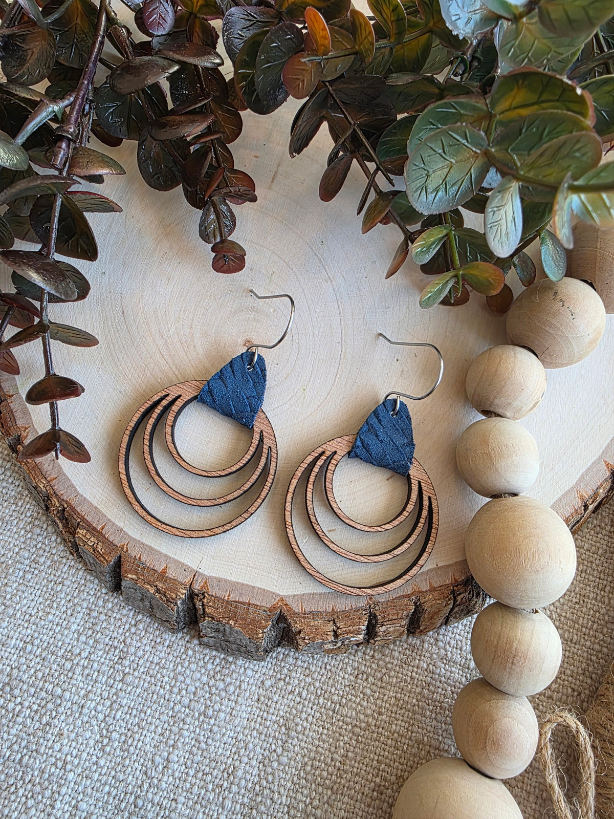 Navy Blue Triple Hoop Earrings
