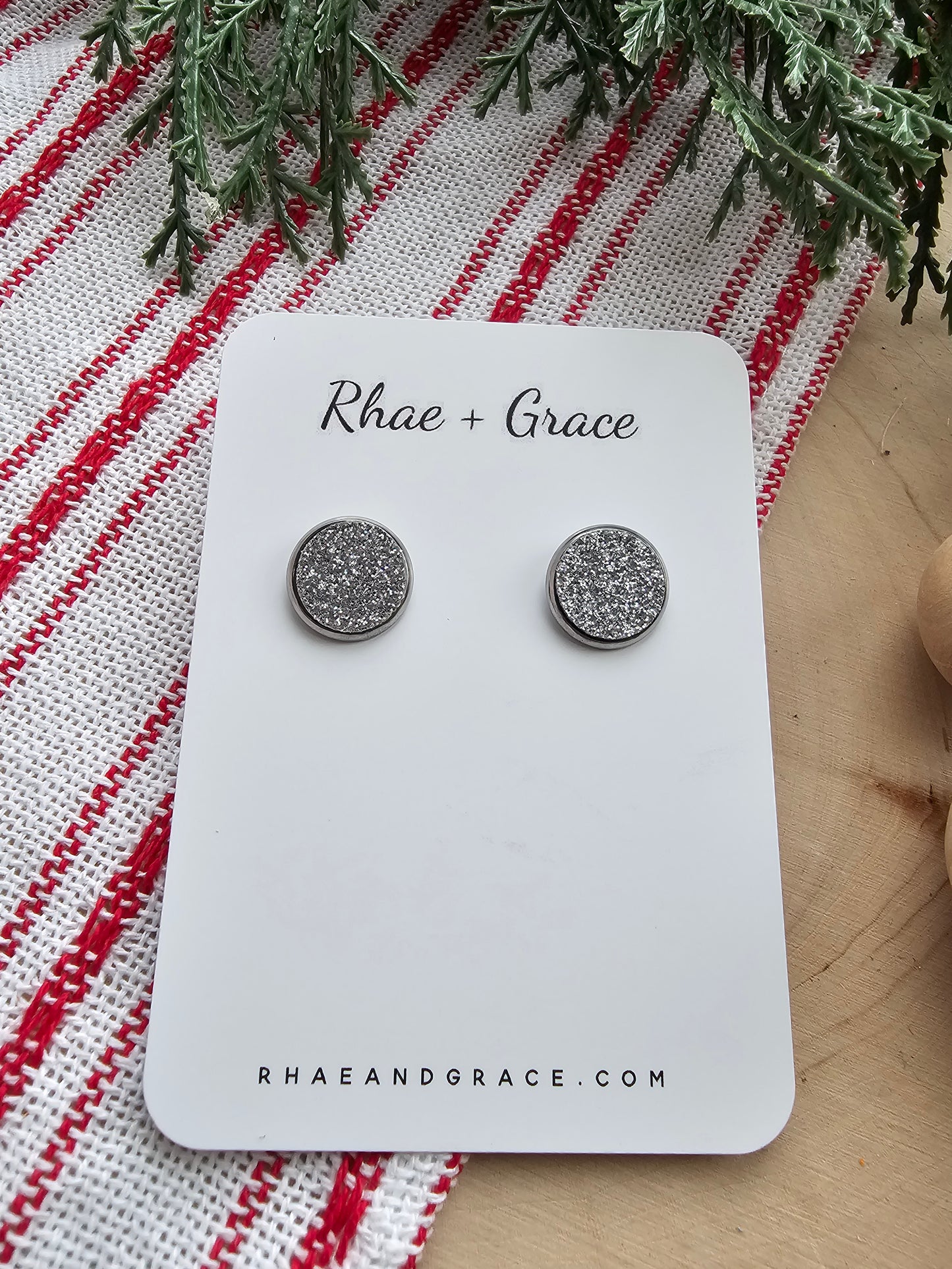 Silver Glitter Stud Earrings - 12mm