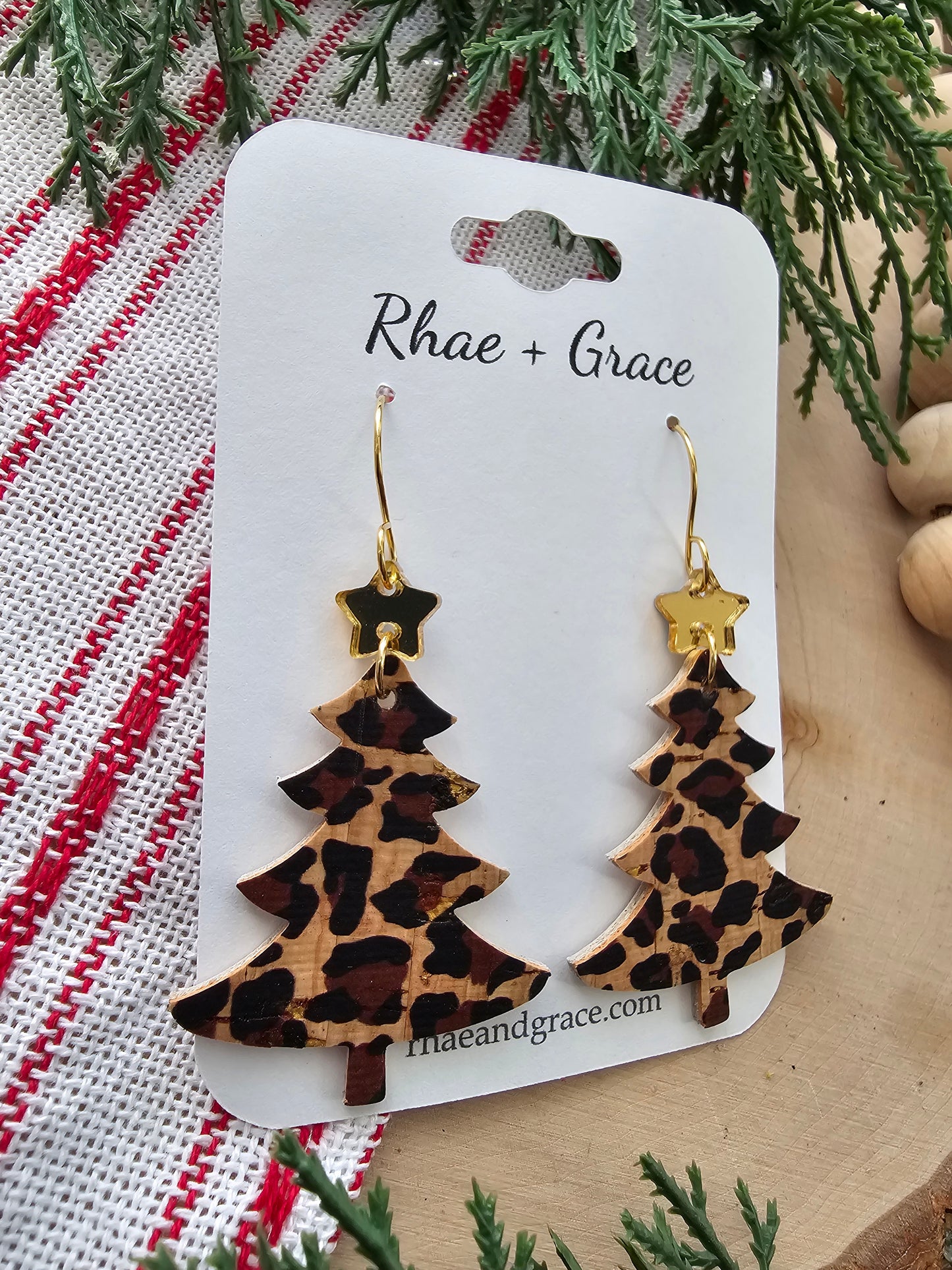 Cheetah Print Christmas Tree Earrings