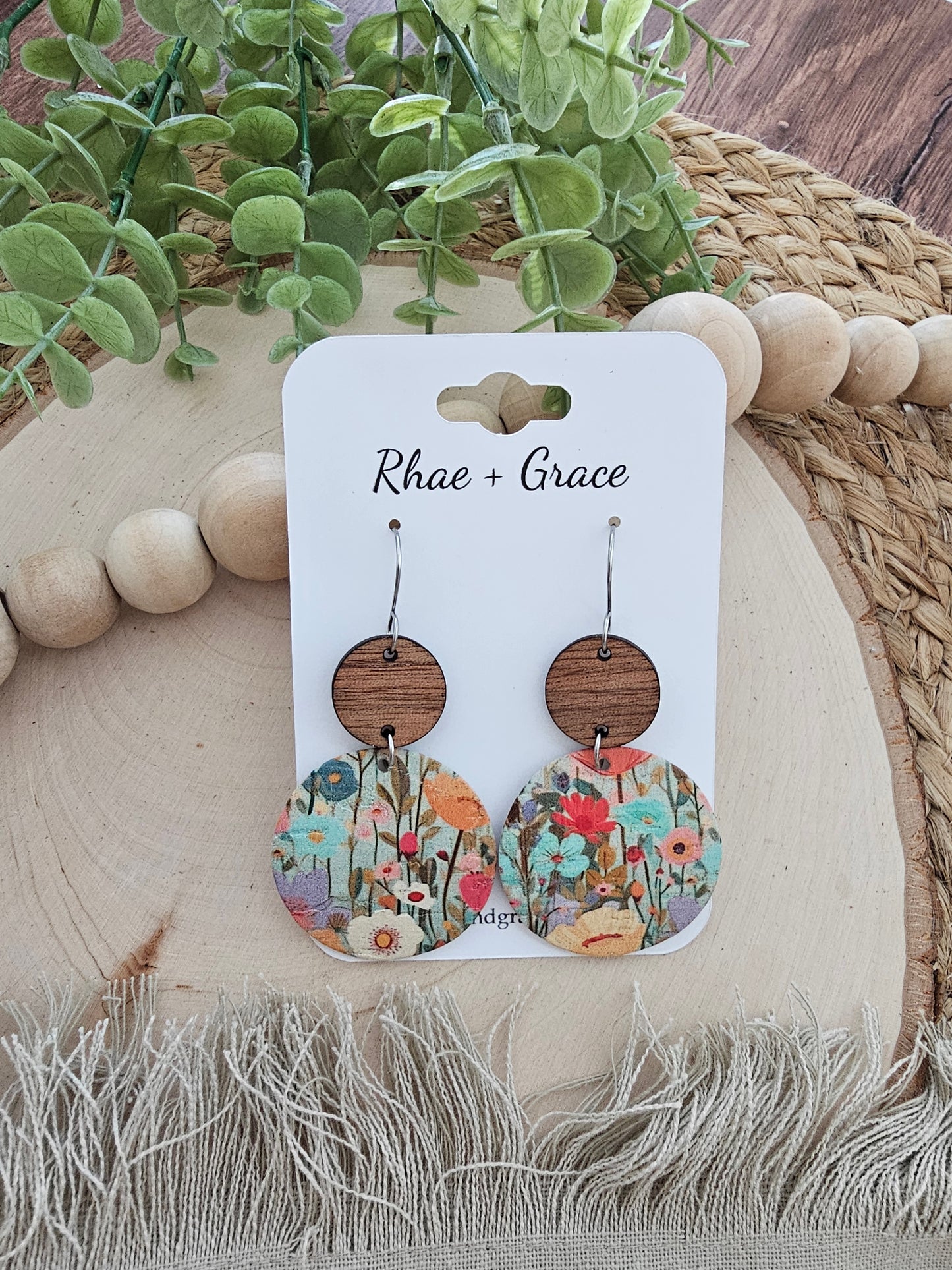 Colorful Wildflower Field Floral Circle Drop Earrings