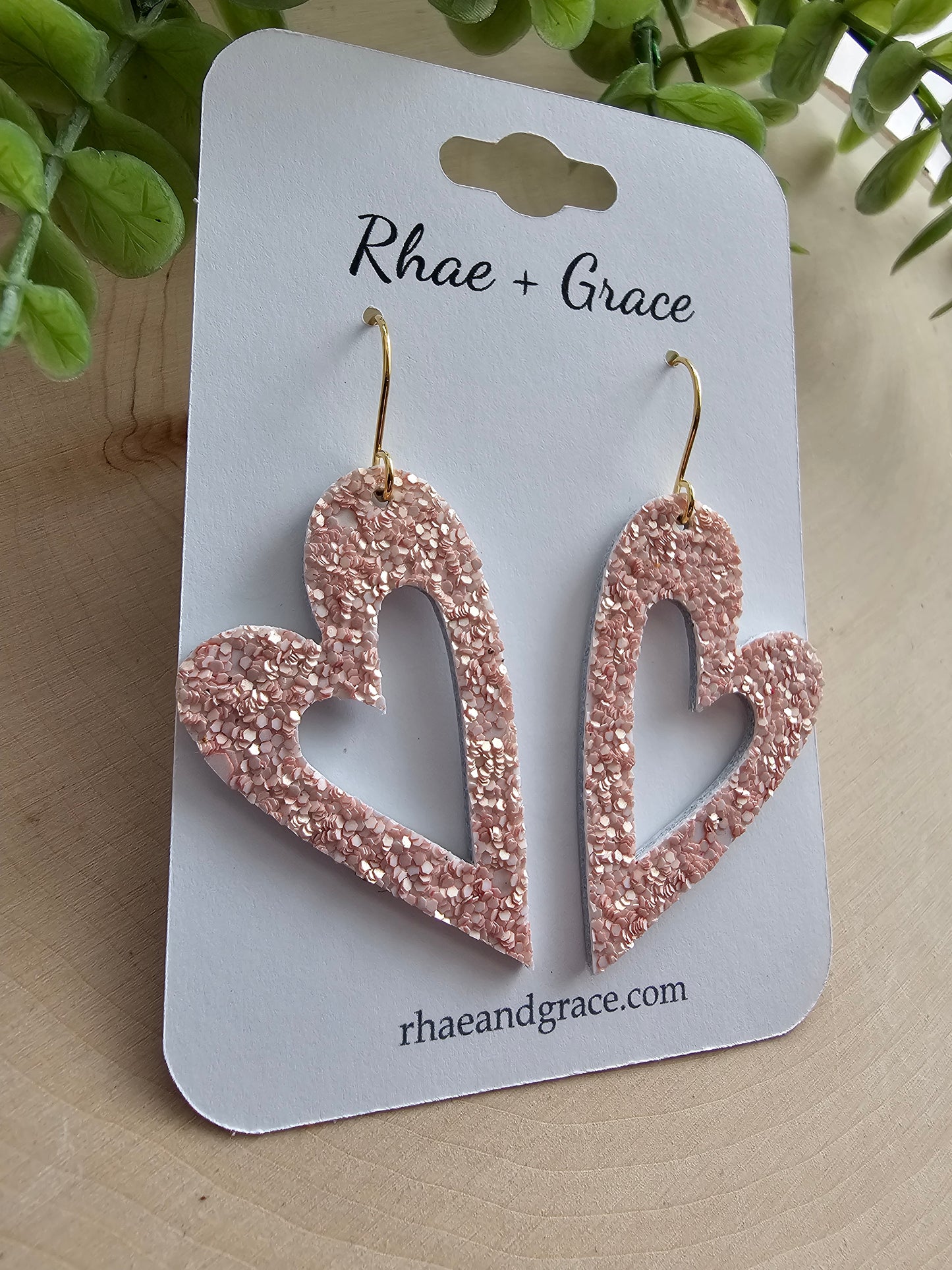 Soft Pink Glitter Open Heart Earrings