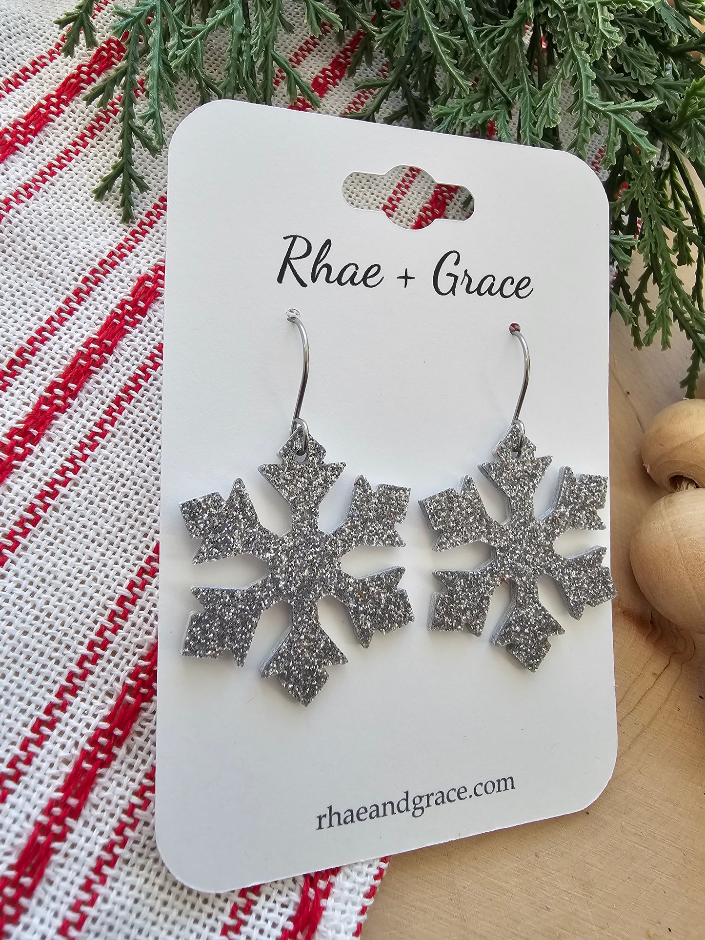 Silver Glitter Snowflake Earrings