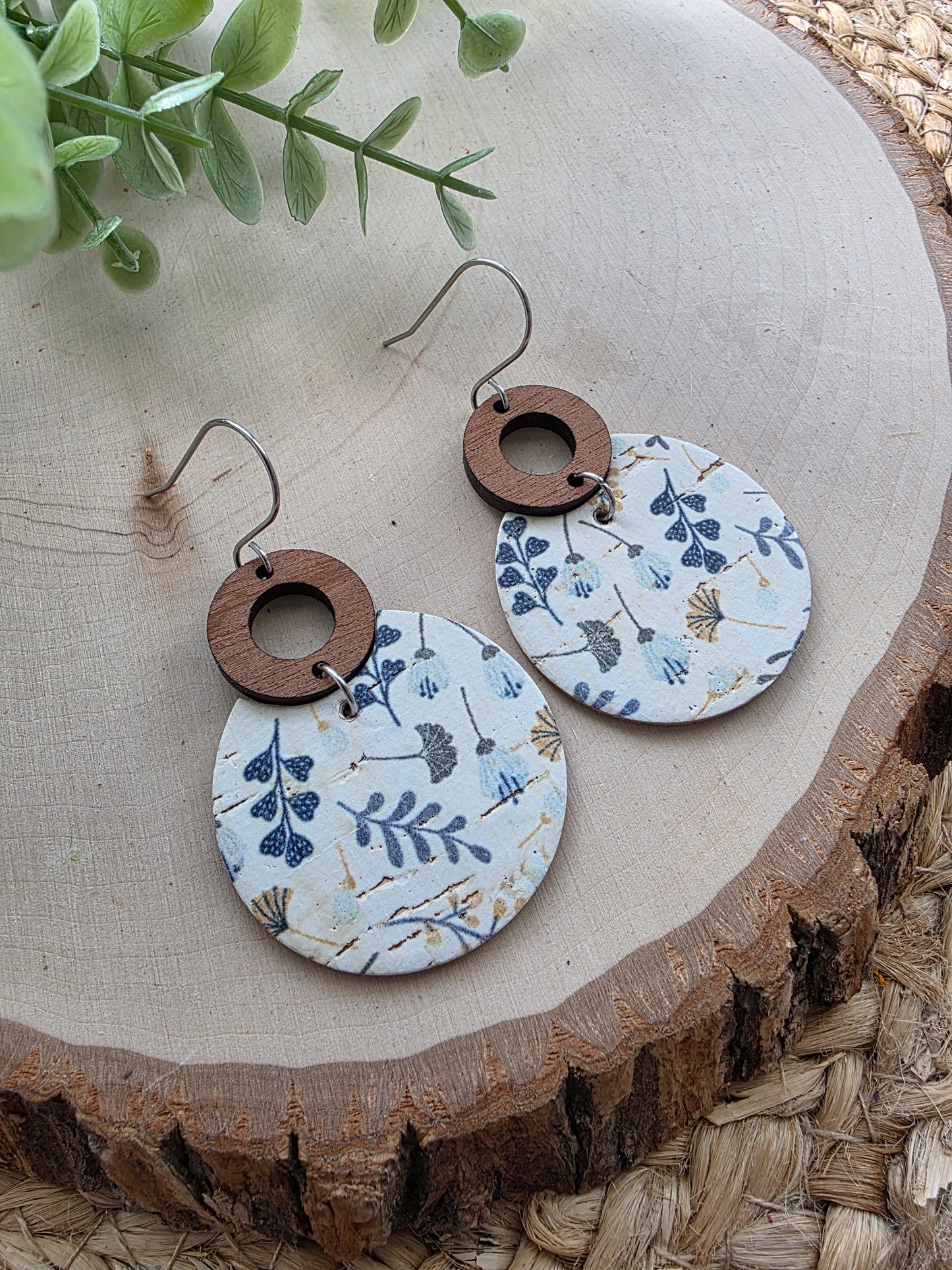 Blue & Mustard Floral Circle Earrings