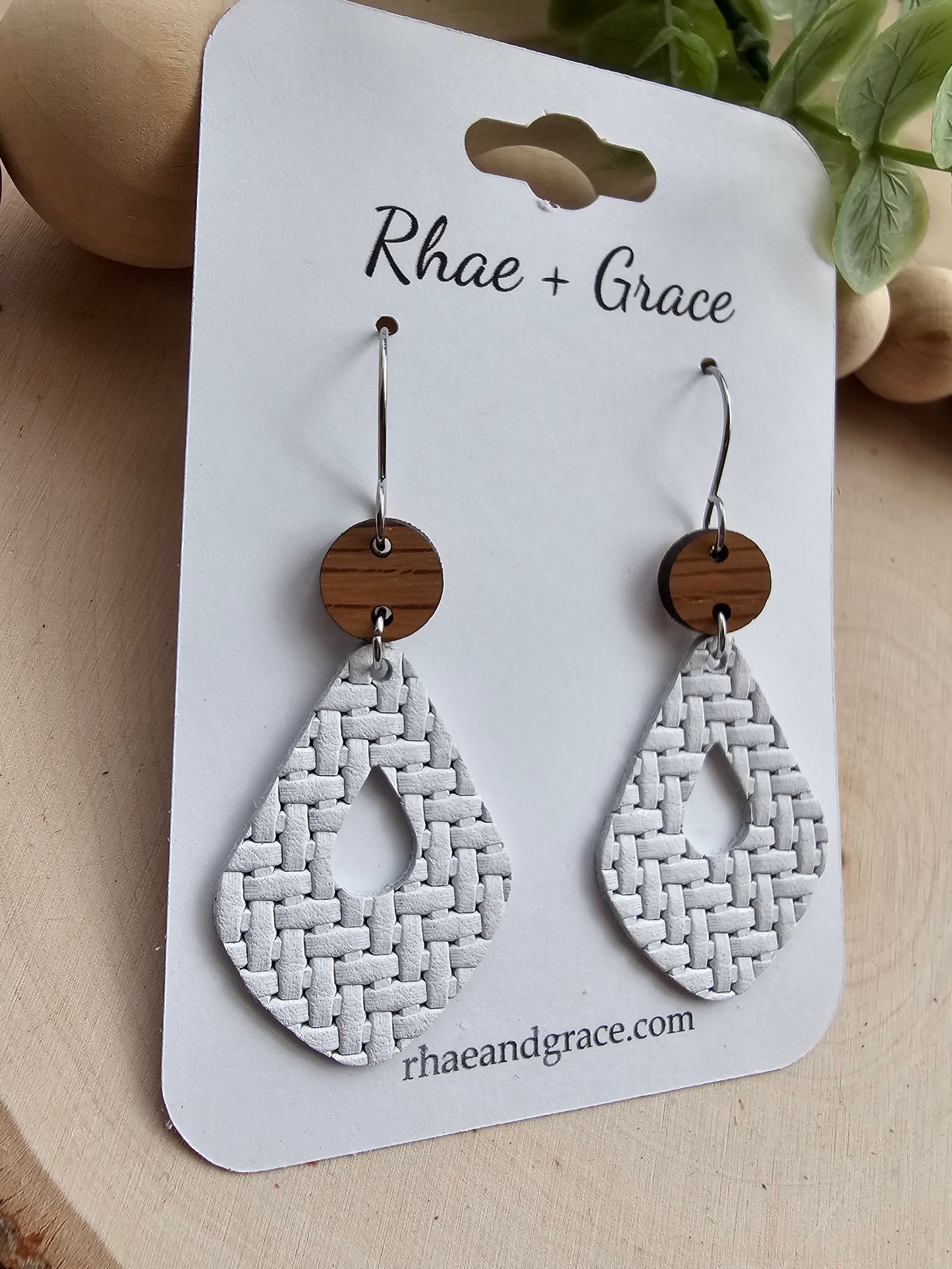 White Basket Weave Open Drop Earrings