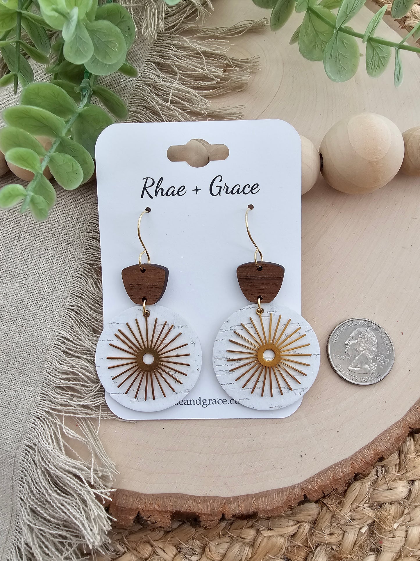 White Birch Bronze Burst Circle Earrings