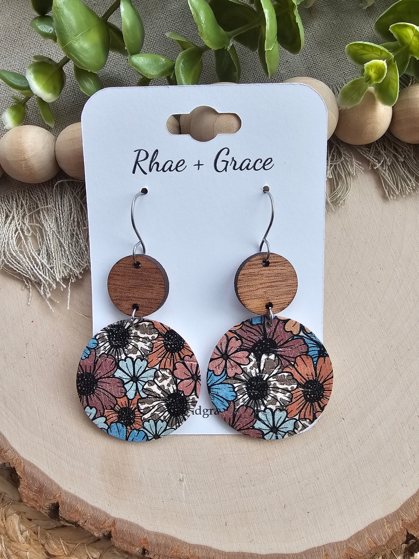 Boho Daisies Large Circle Drop Earrings