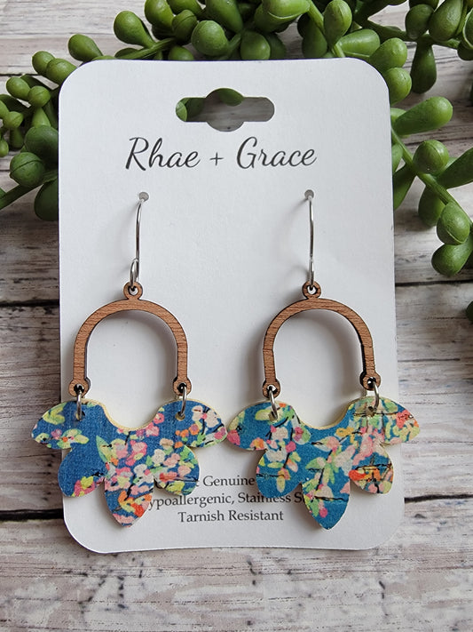 Blue Summer Floral Half Flower Earrings