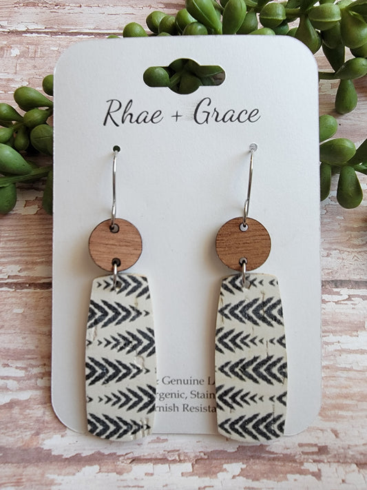 Black & White Boho Bar Leather Earrings