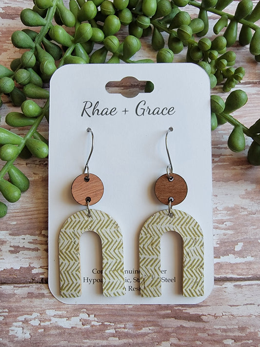 Taupe Chevron Arch Leather Earrings