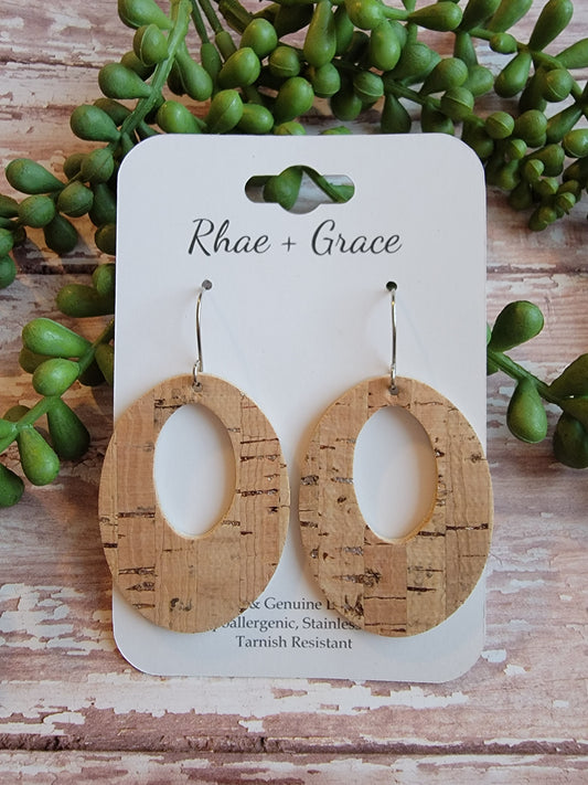 Natural Cork Chunky Oval Earrings