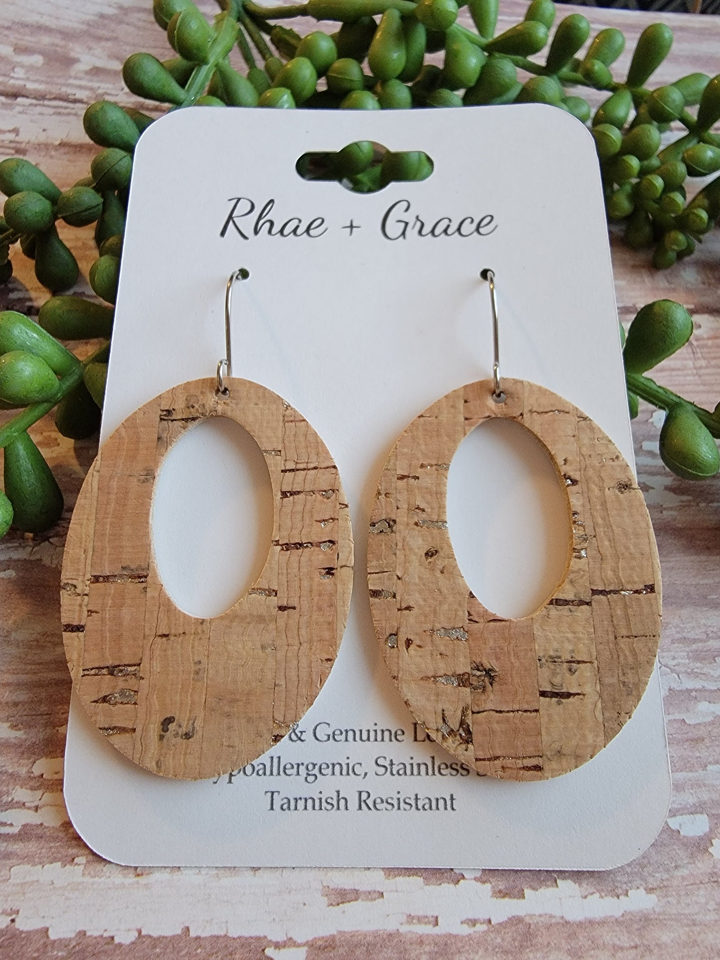 Natural Cork Chunky Oval Earrings