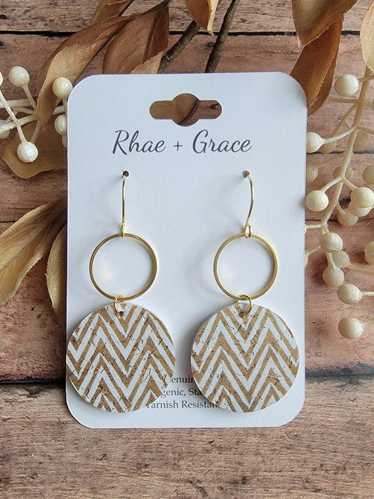 Gold Chevron Circle Drop Earrings