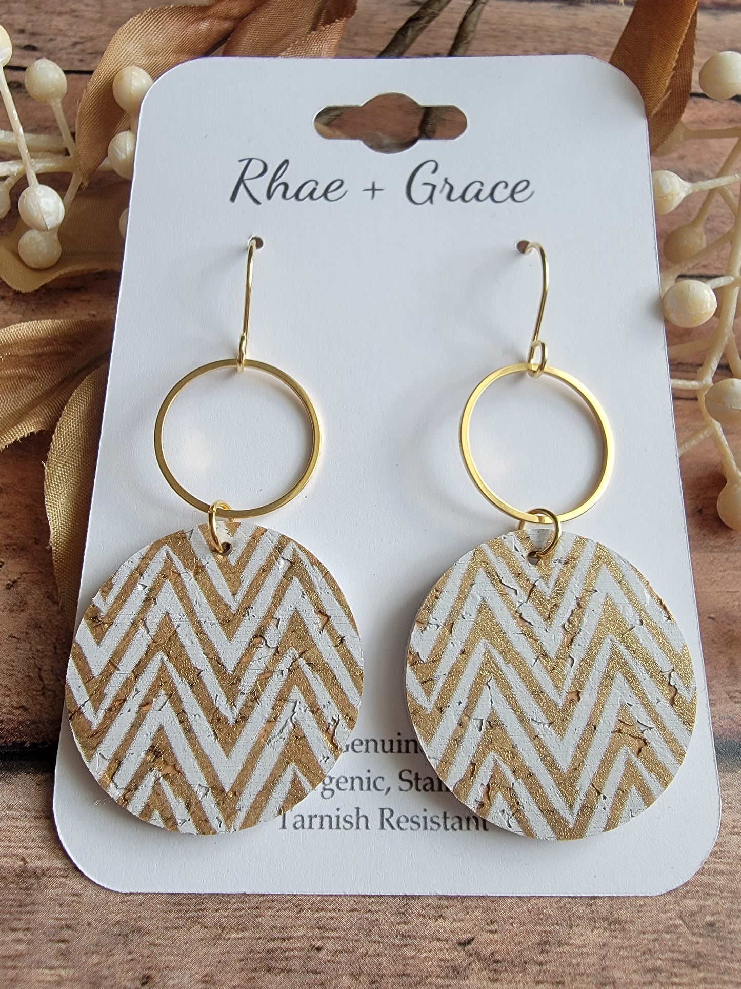 Gold Chevron Circle Drop Earrings