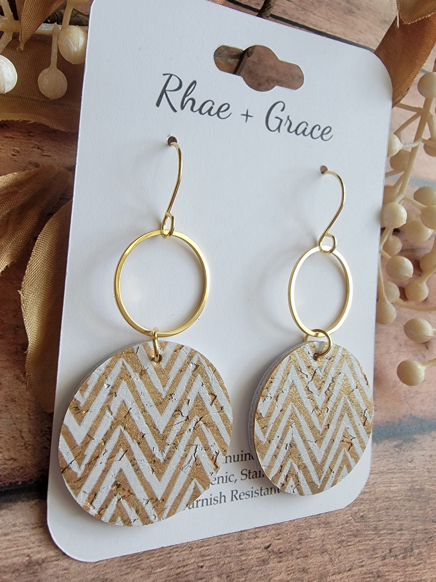 Gold Chevron Circle Drop Earrings