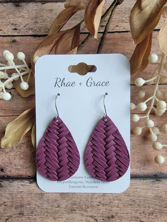 Wine Braided Teardrop Earrings - Medium