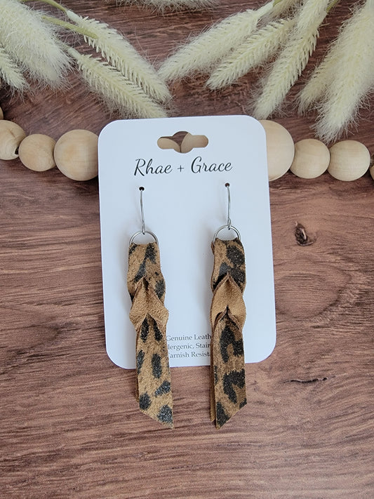 Leopard Print Blood Knot Leather Earrings