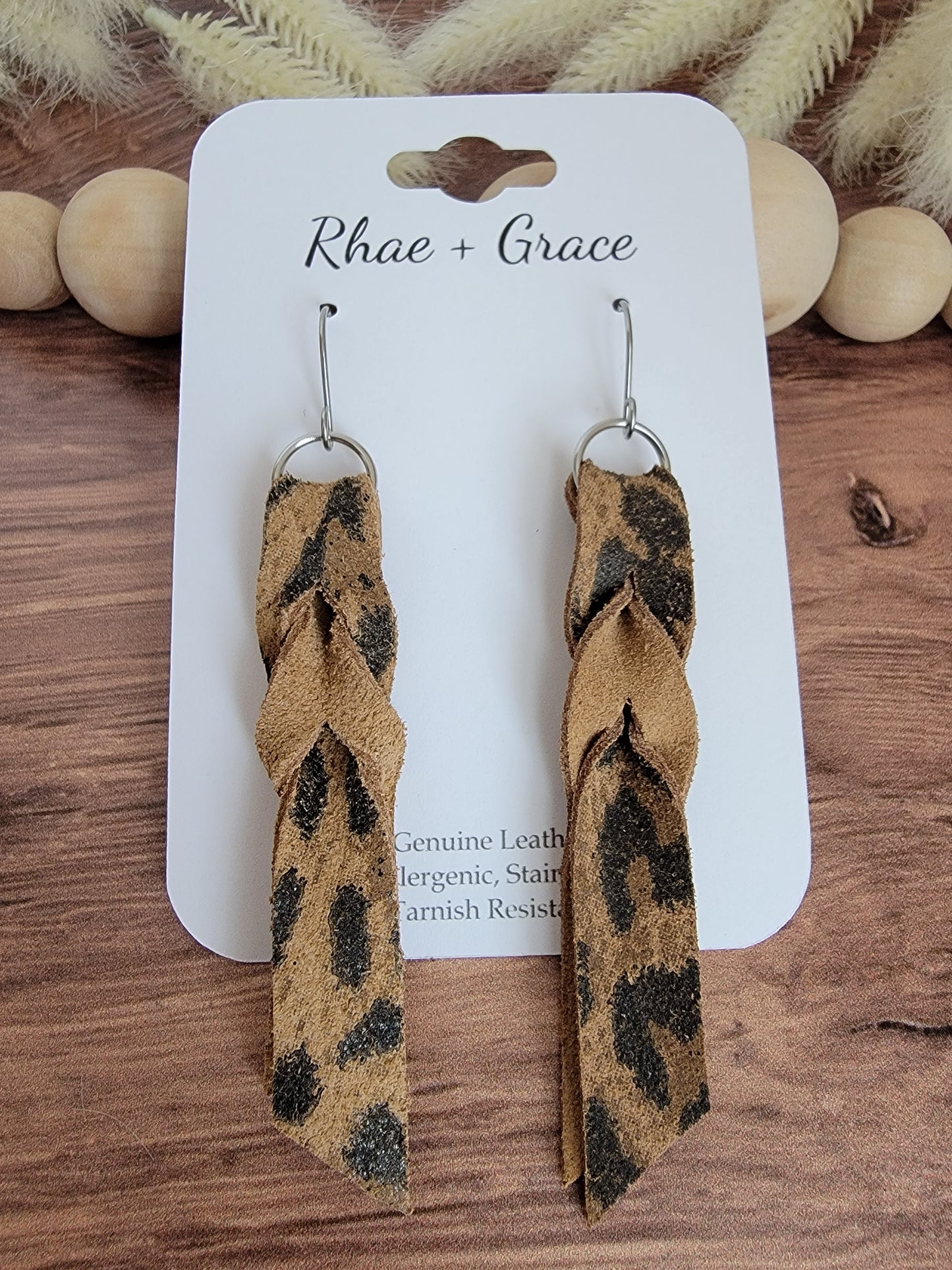 Leopard Print Blood Knot Leather Earrings