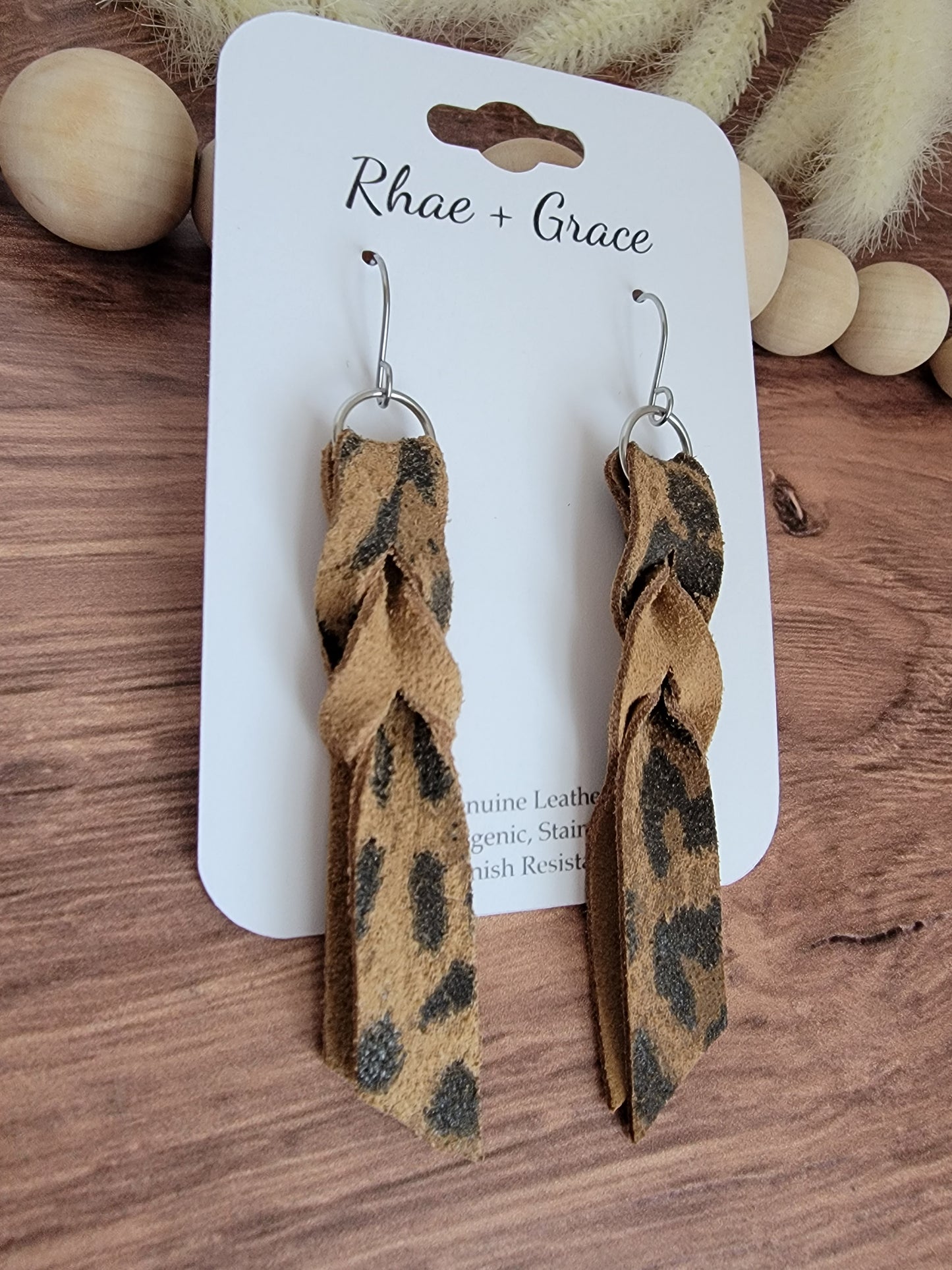 Leopard Print Blood Knot Leather Earrings