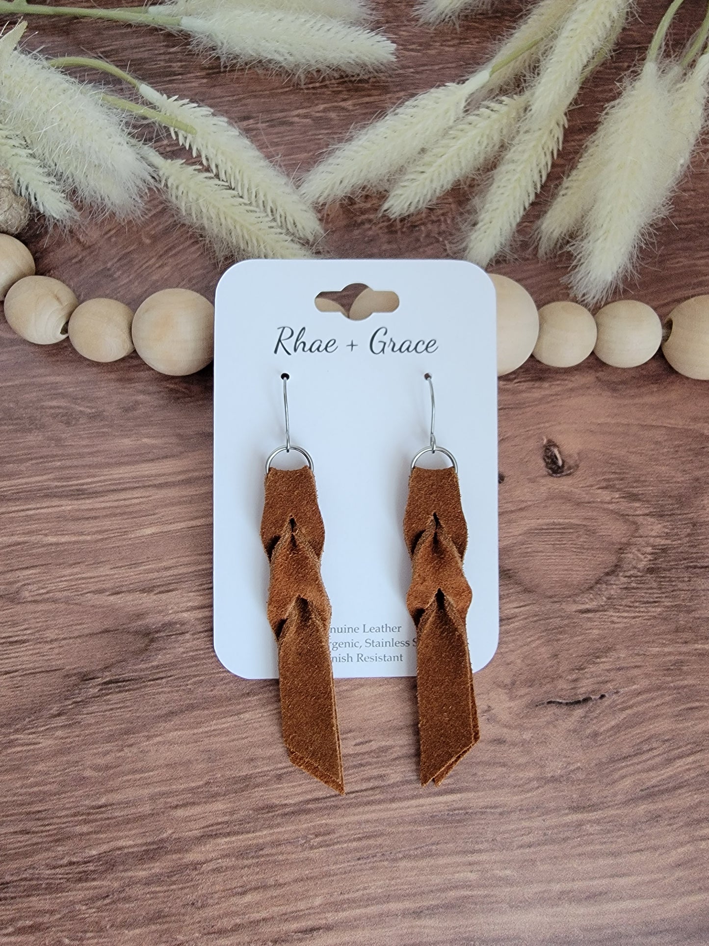 Brown Toast Suede Blood Knot Leather Earrings