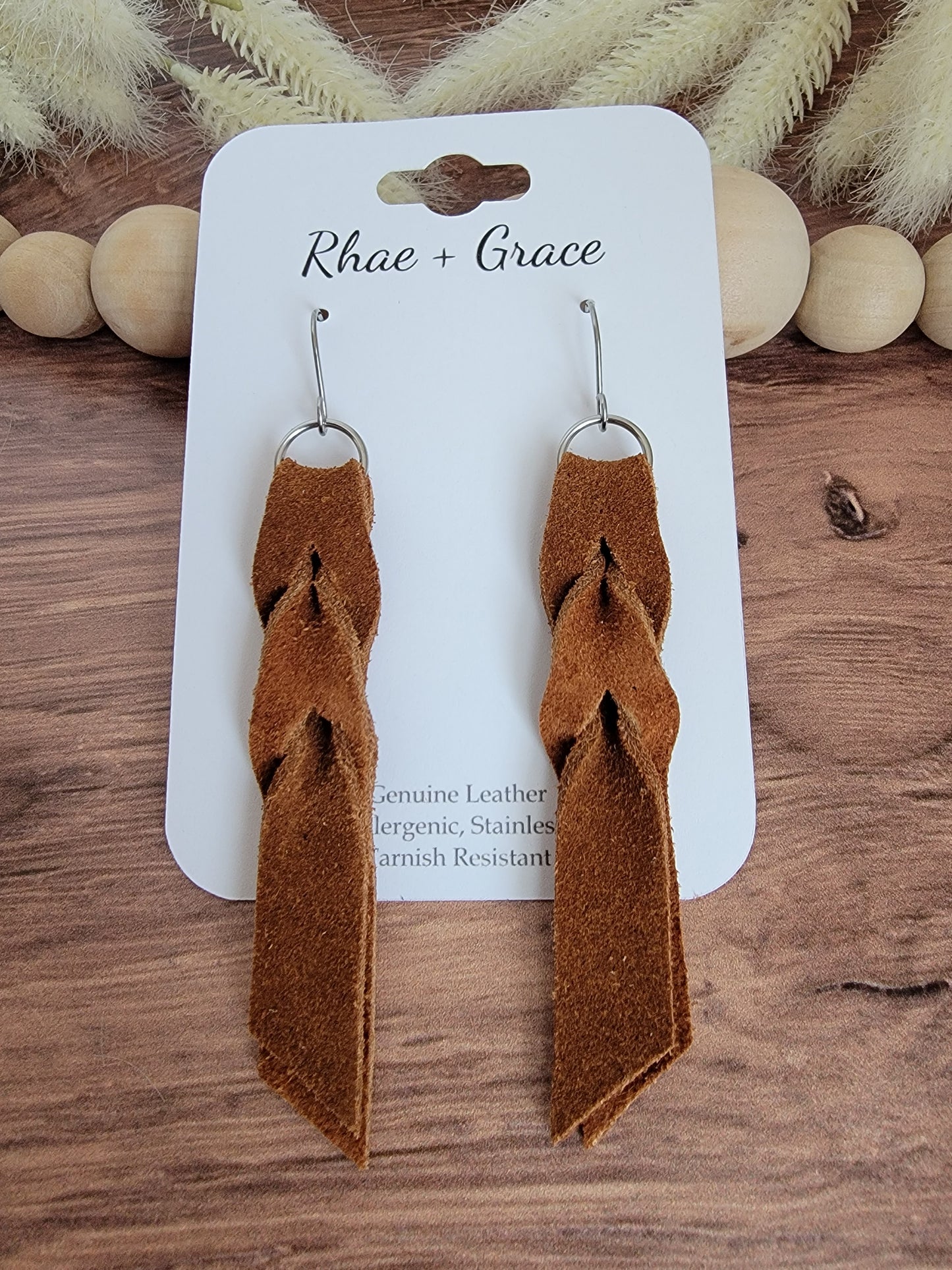 Brown Toast Suede Blood Knot Leather Earrings