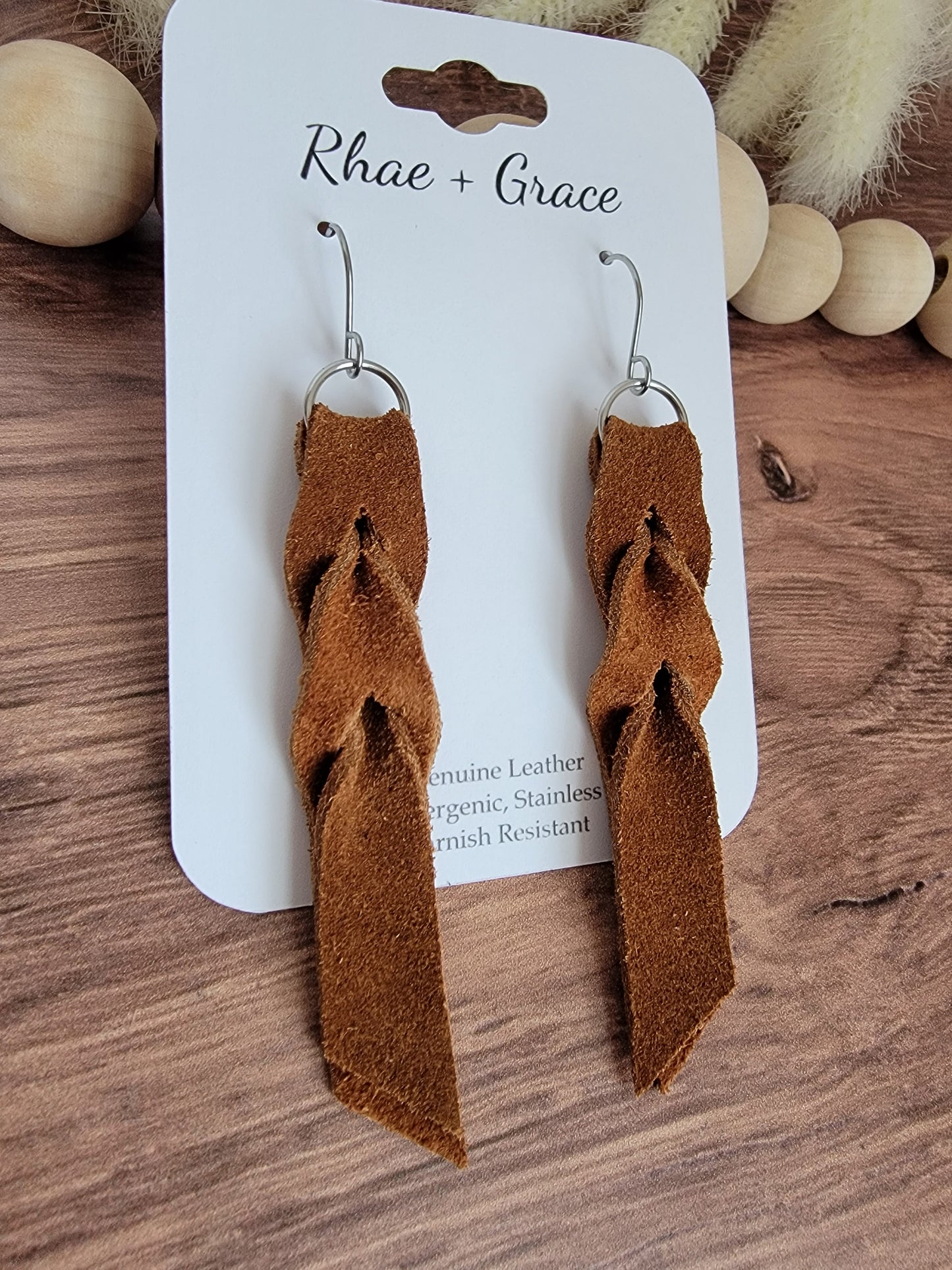 Brown Toast Suede Blood Knot Leather Earrings