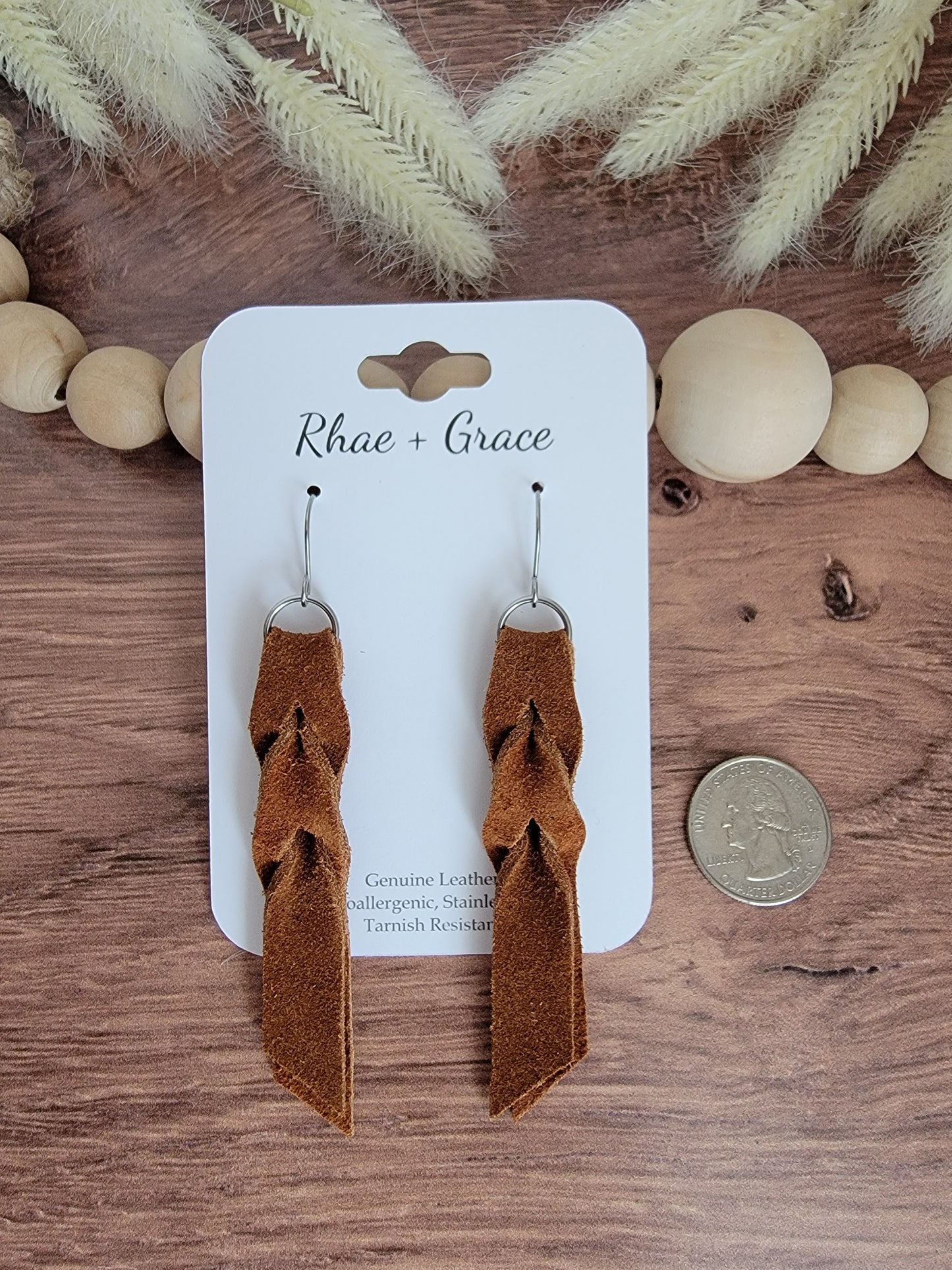 Brown Toast Suede Blood Knot Leather Earrings