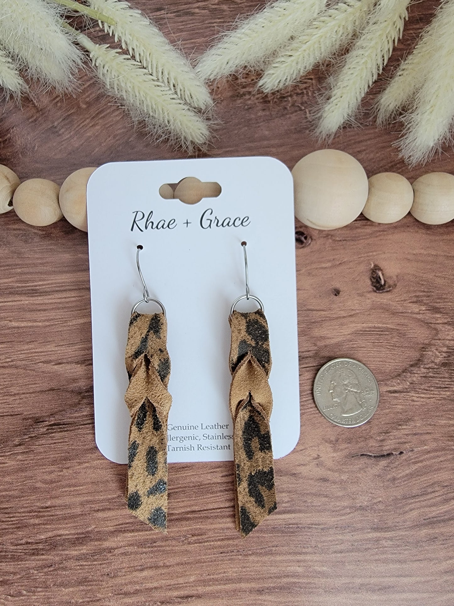 Leopard Print Blood Knot Leather Earrings